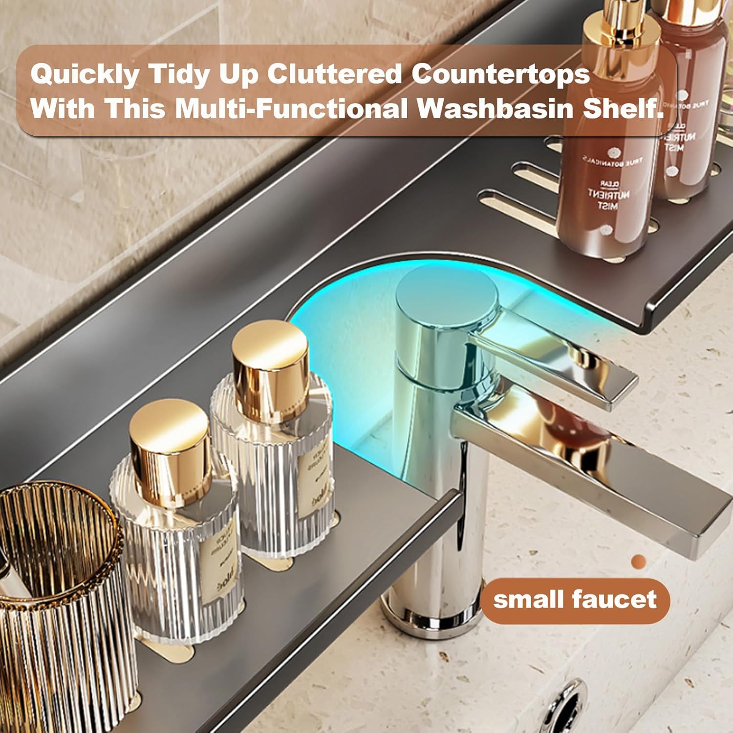 Strong Suction Cup Holder, No Drill Wall Mount Shelf for Bathroom Sink, Adhesive Vanity Organizer for Soap Dispenser, Toothbrush, Lotions,60cm