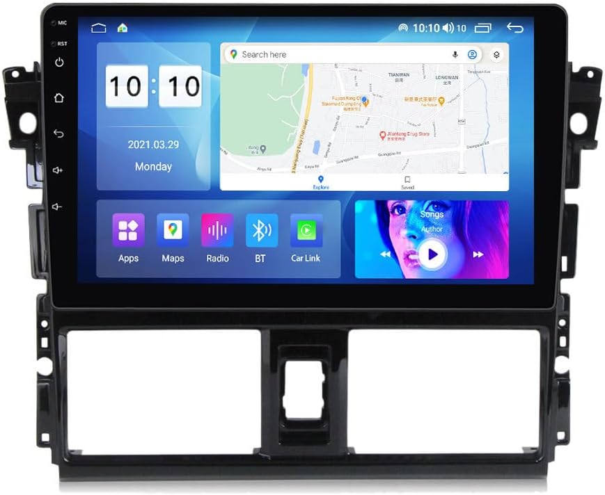 Android Car Stereo for Toyota Vios 2014-2016,10 inch IPS Touchscreen with Upgrade Wireless CarPlay & Android Auto,WiFi/GPS,Support SWC and Subwoofer,4-Core 1+32G