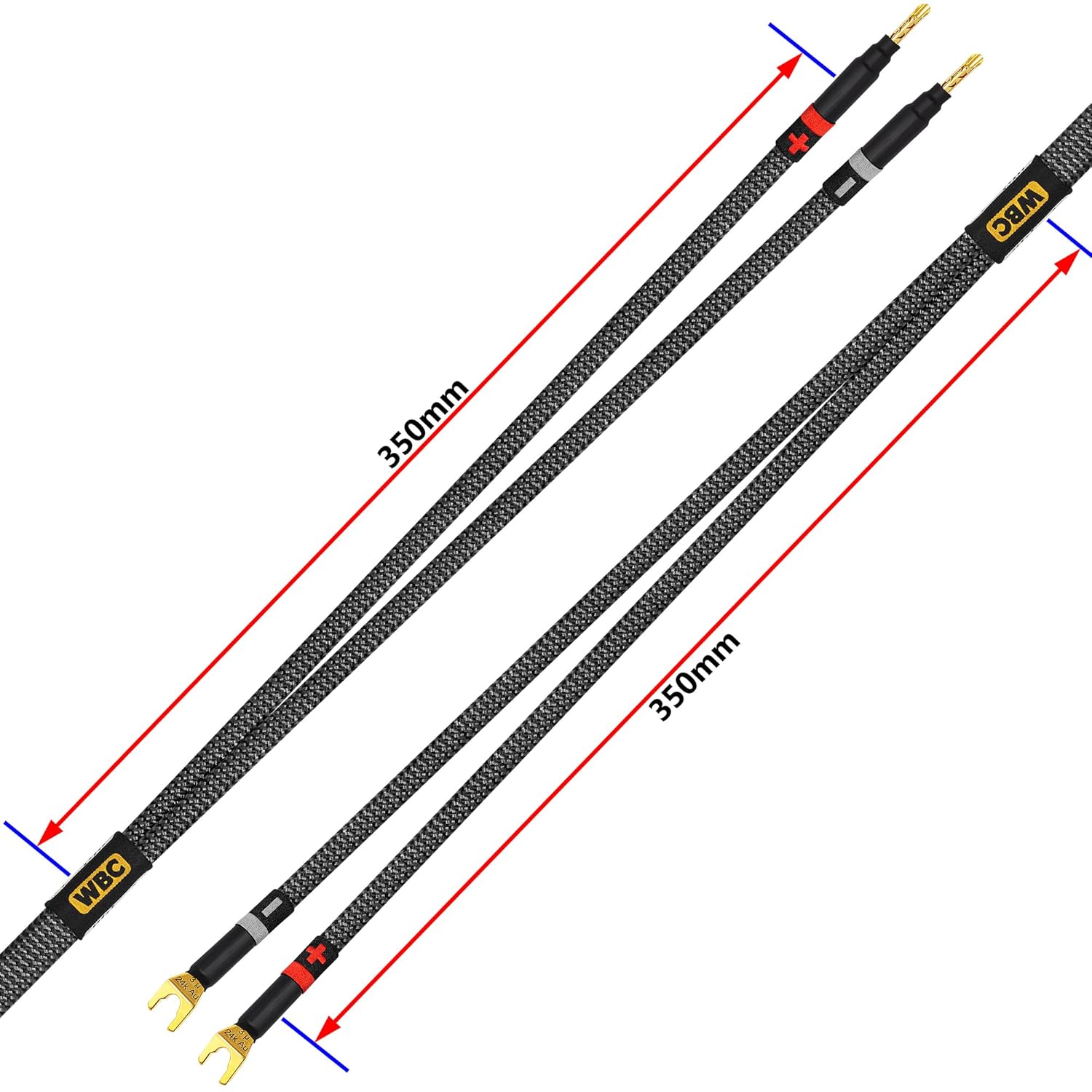 WORLDS BEST CABLES 3 Foot Ultimate - 12 AWG - Ultra-Pure OFC - Premium Audiophile HiFi Speaker Cable Pair with Eminence Gold Banana (x2) & Spade (x2) Plugs & Carbon Tweed Jacket