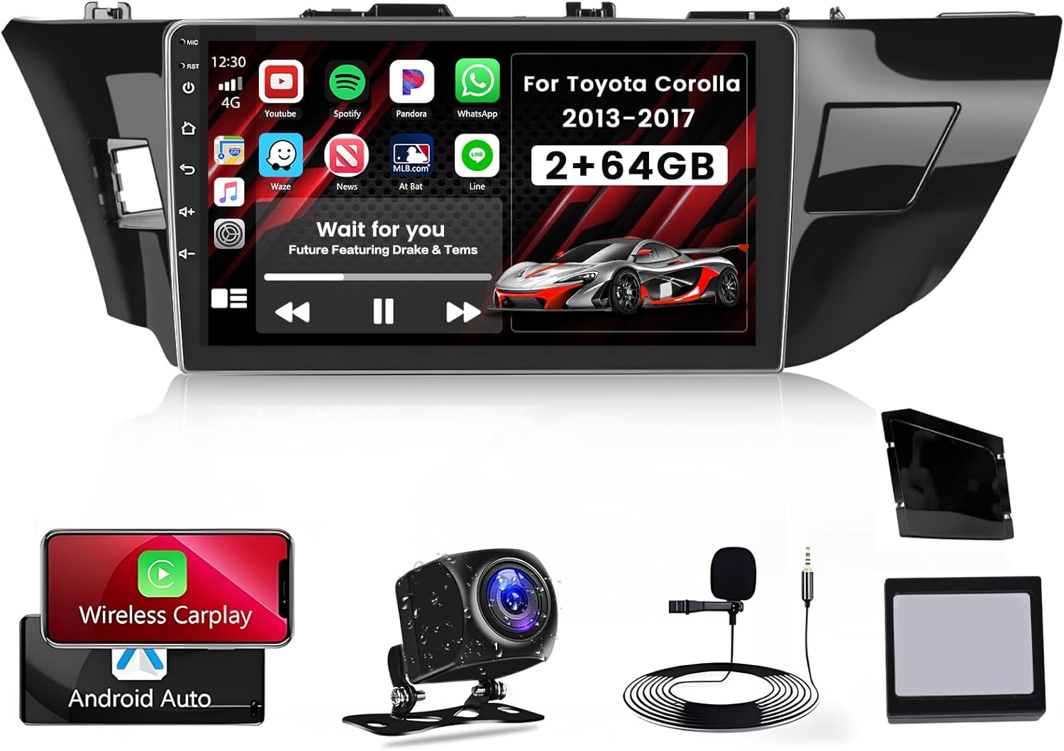 2+64G Radio for Toyota Corolla 2013-2017 CarPlay Car Stereo Android 15 Touchscreen 10.1