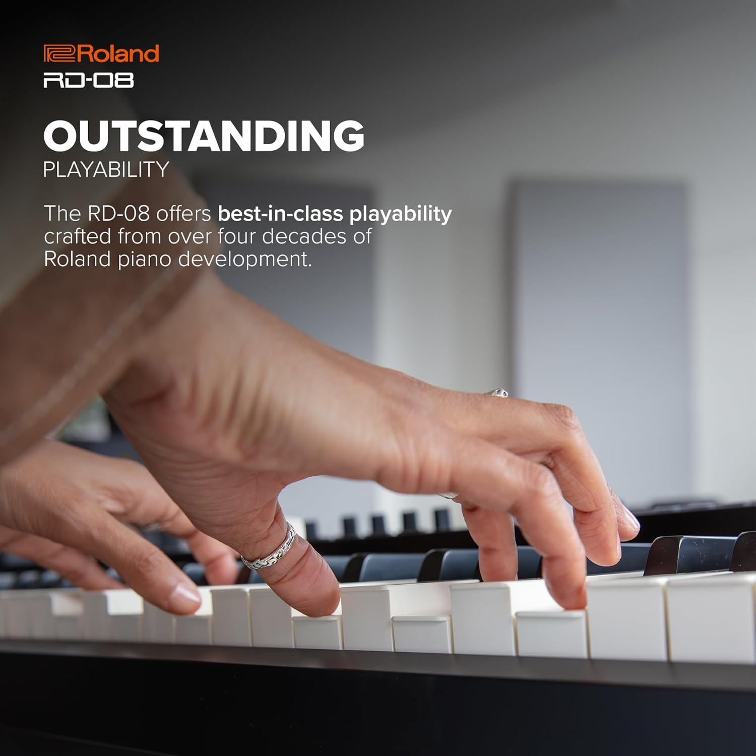 Roland RD-08 Stage Piano | Authentic RD Sound & Playability | Streamlined Design | 88-Note Weighted-Action PHA-4 Keyboard | Expandable Features | 3000+ Onboard Sounds | Ideal for Professional Gigging
