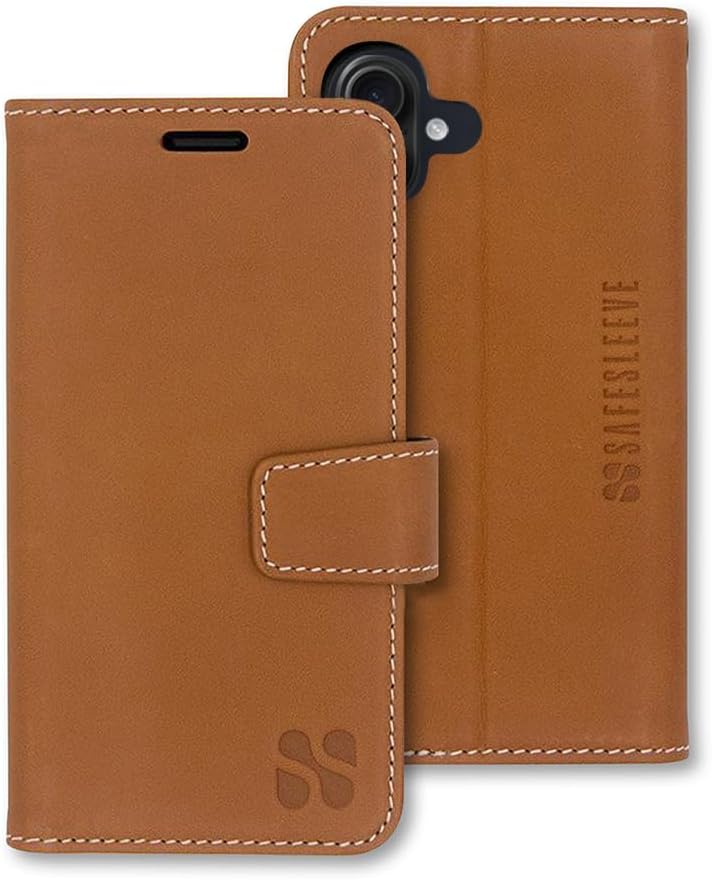 SafeSleeve Case for iPhone 17 Air – EMF Blocker for Cell Phone with 3 Card Slot, Slim Protective Design, and Built-in Adjustable Stand for Hands-Free Viewing, Suitable for Men and Women (Leather)