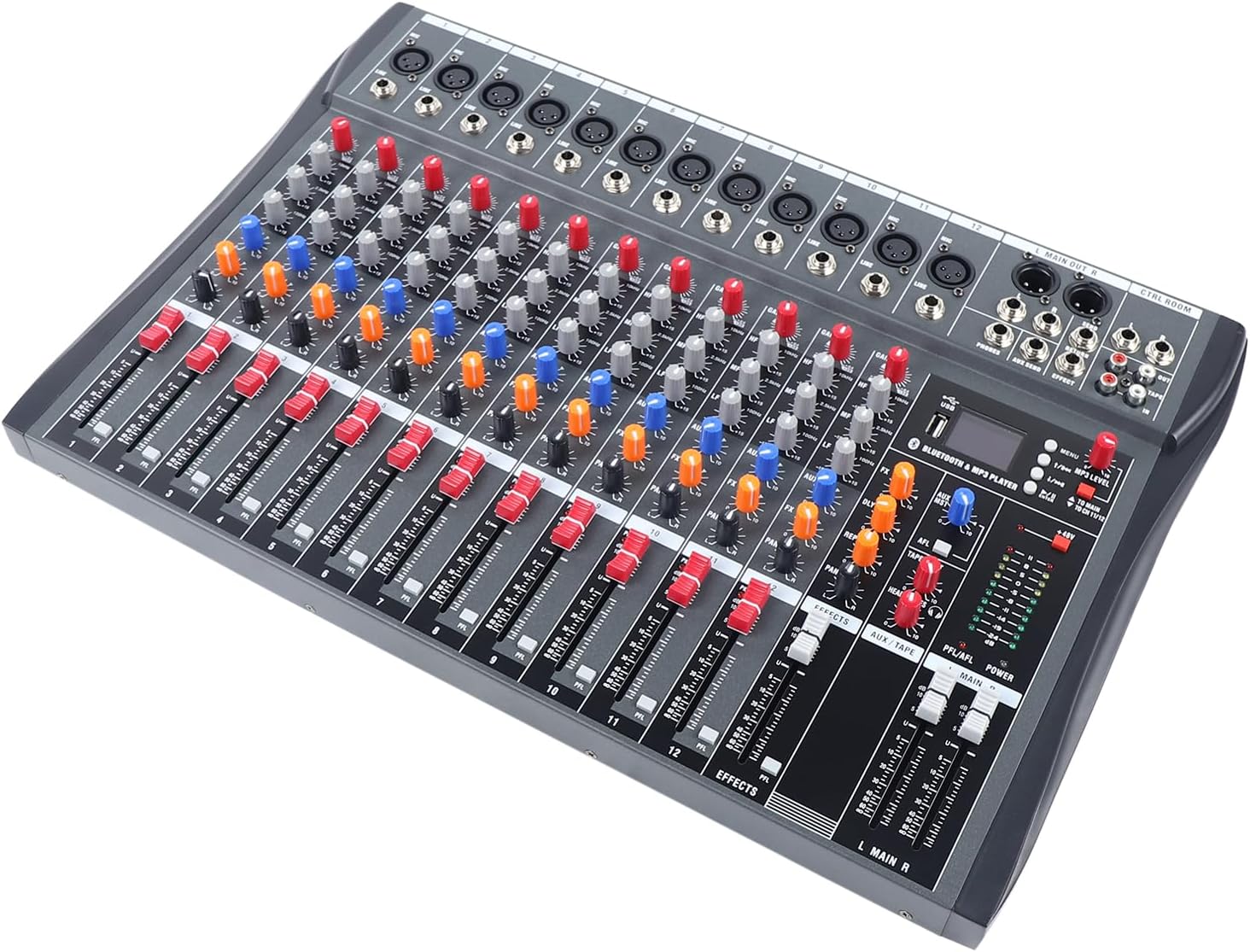 12-Channel Professional Mixer Audio Mixing Console, DJ Mixer Equipment Sound System Mixer Board, High Compatibility Desk System Interface Recording Input for Studio Karaoke Live Music