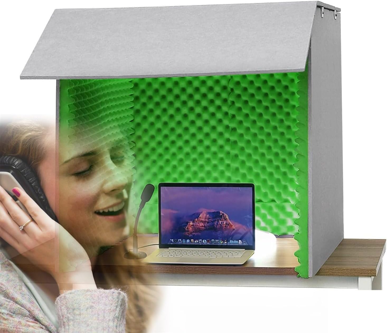Desktop Soundproof Portable Recording Studio, Multi-Functional Vocal Recording Studio, Suitable for Dubbing (Green)