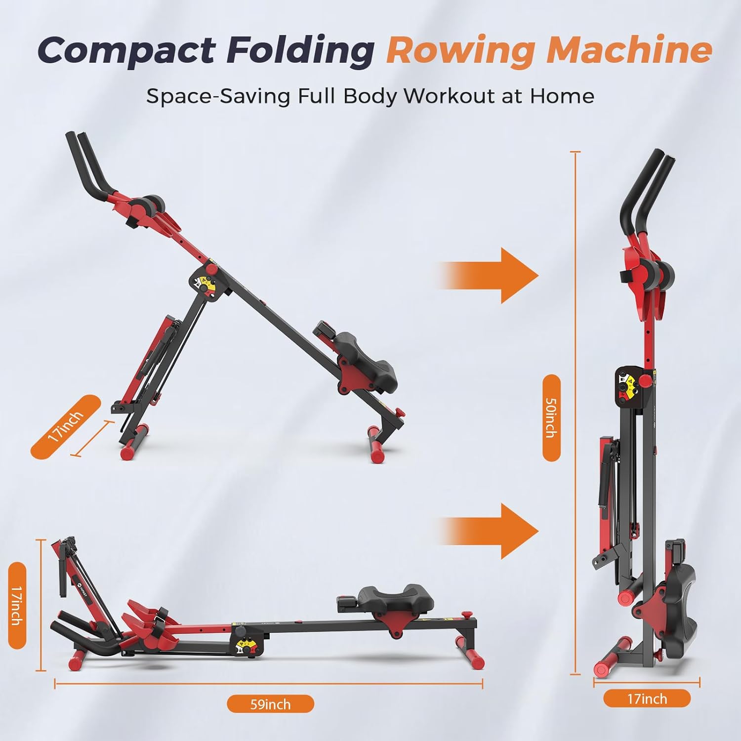 Rowing Machines for Home, 4 in 1 Rowing and Ab Machine with 2 Levels of Workout Resistance, Quiet & Foldable Row Machine with 3 Adjustable Handle Heights & LCD Monitor, Rower Machine for Home