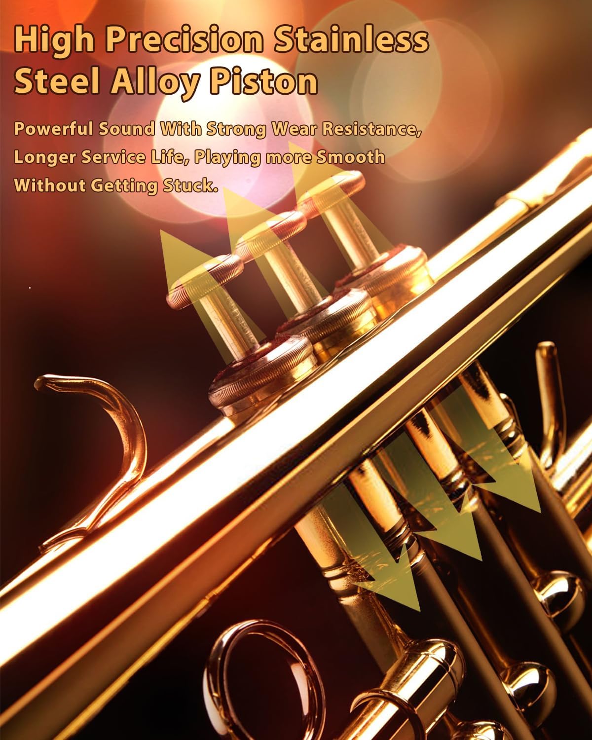 Bb Standard Trumpet Set for Beginner or Advanced Student, Brass Student Trumpet Instrument with Hard Case, Cleaning Kit, 7C Mouthpiece and Gloves (Gold)