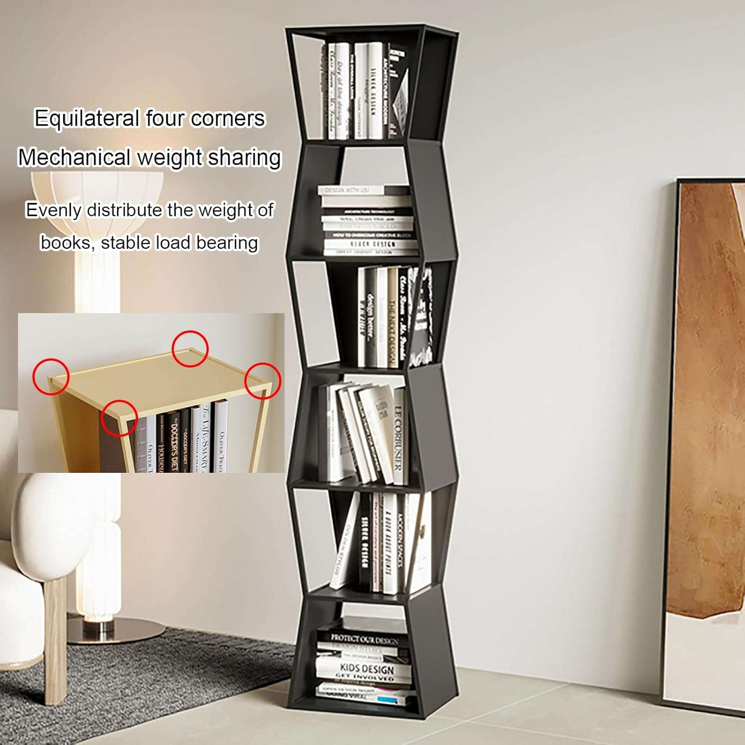 Vertical Bookshelf, 3/4/5-Tier Bookcase, Narrow Spine Book Shelf for Small Space, Corner Standing Shelf for Living Room, Office, Study, Entryway(Black,150cm/59in)