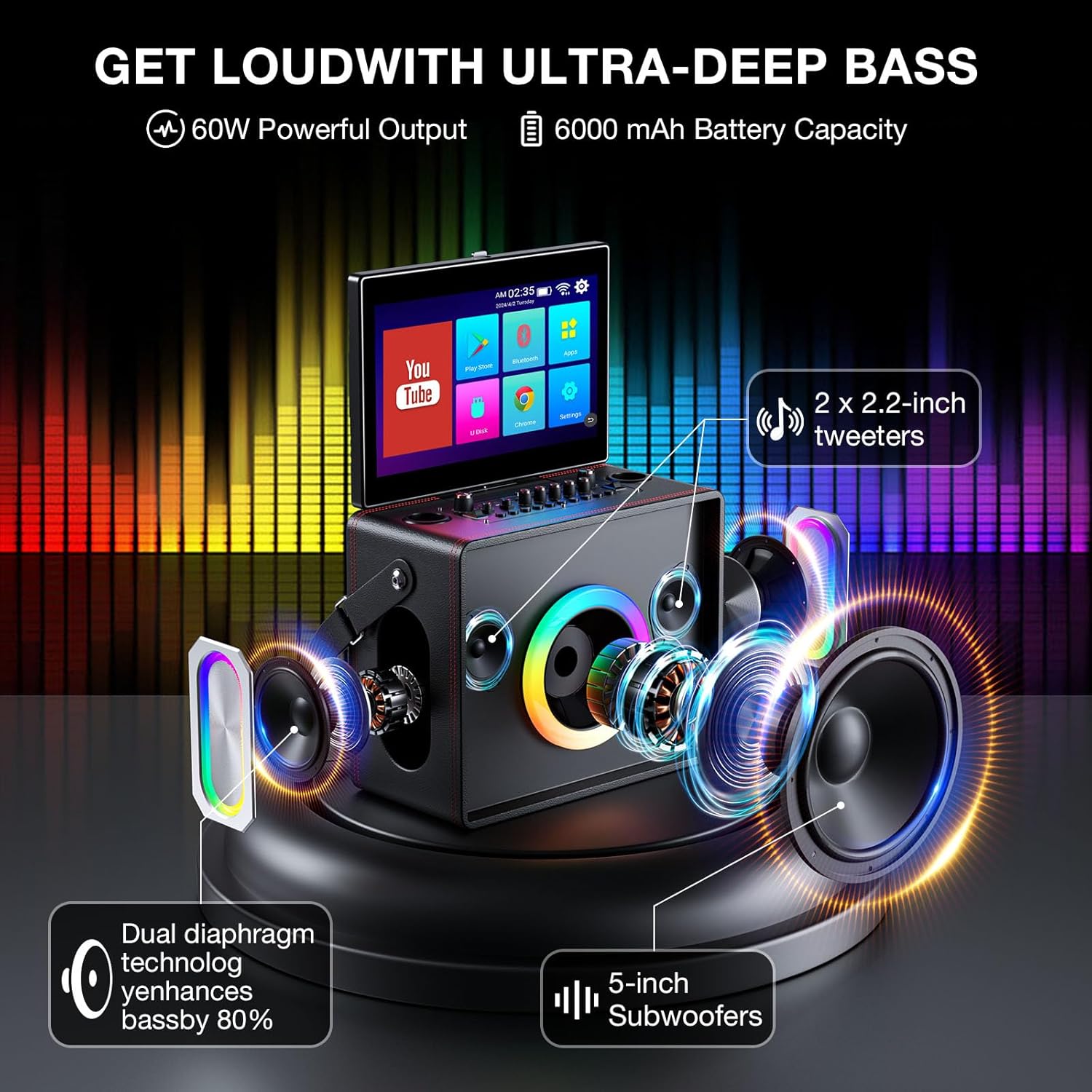 Karaoke Machine for Adults, Built-in 14 Inch Tablet with Lyrics Display, Portable Bluetooth Karaoke Speaker with 2 Wireless Microphones,800W Speaker, Connects to TV for Home Outdoor Party (Large)