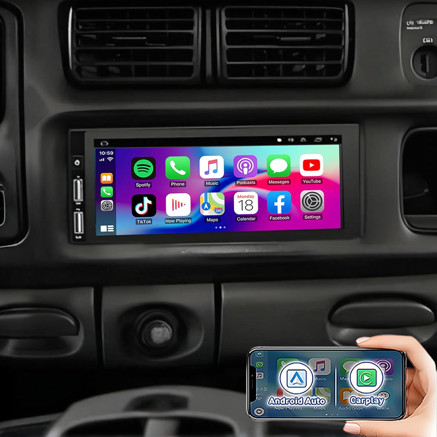 Car Stereo Radio fits for 1994–2002 Dodge Ram 1500 2500 3500 for Cirrus 1995-2000 for Chrysler Town & Country 1990-2000 6.8 Touch Screen Car Stereo w/Carplay Android Auto GPS WiFi-2+32G