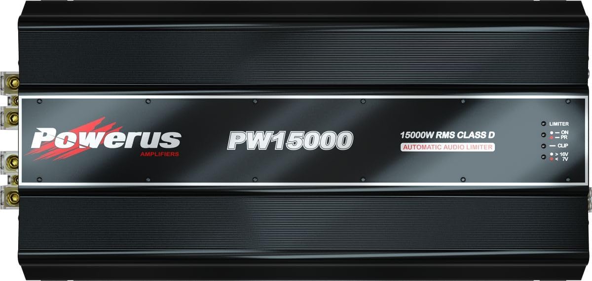 POWERUS15000.1 Car Amplifier 1 Ohm 15,000 Watts RMS Class D Audio Mono Amp Speaker Automatic Audio Limiter Advanced Protection Circuits - PW15000