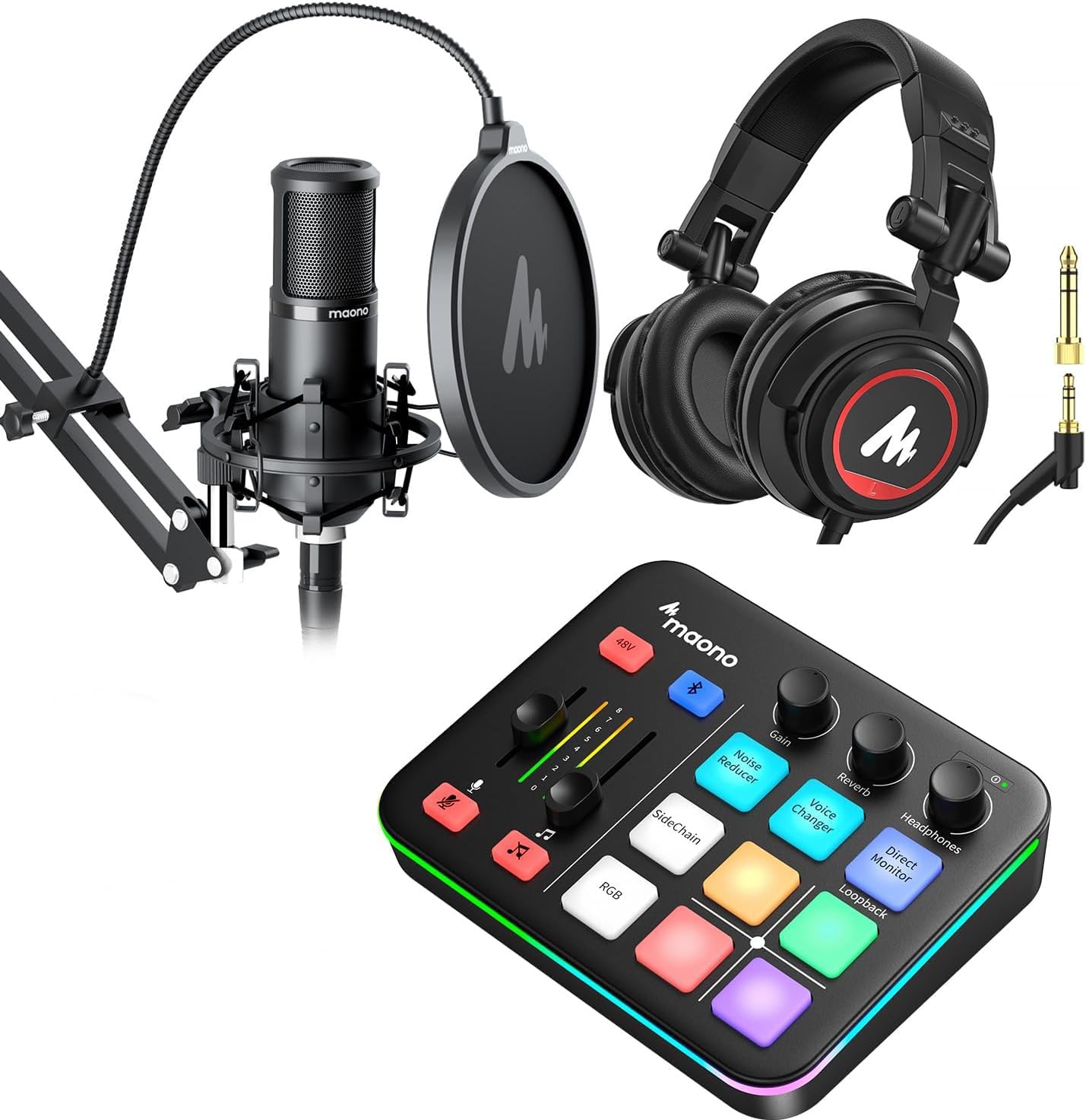 MAONO XLR Podcast Equipment Bundle: Condenser mic with 3.5 MM Studio Headphones,Works with Audio Interface