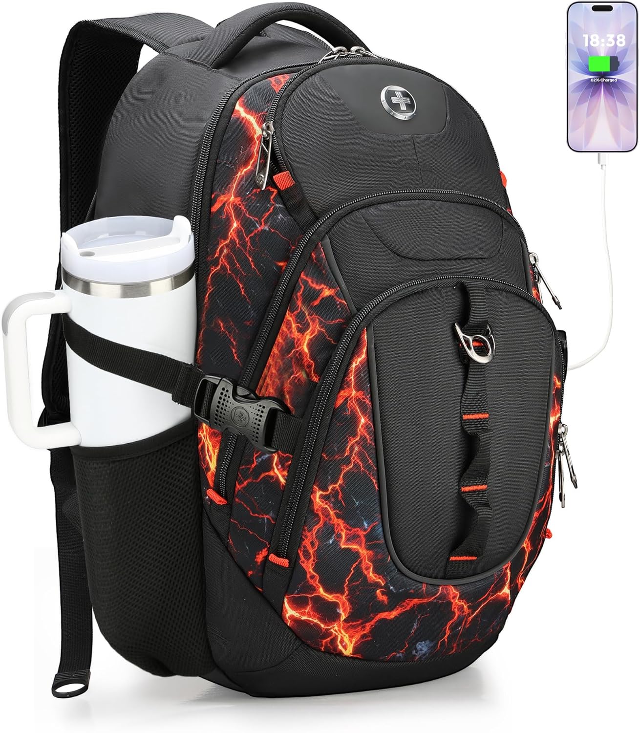 Swissdigital Laptop Backpack with USB Charging Port, Travel Backpack Fits 15.6 inches Computer, 31L Backpack for Men, Flame Red | SD803-97