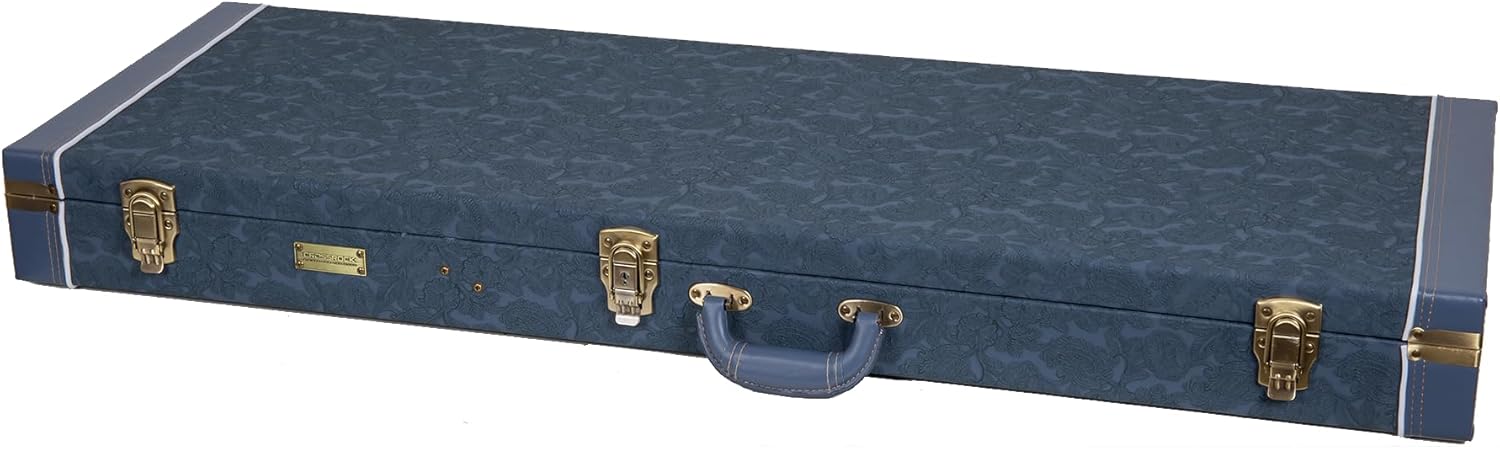 Crossrock Relief Series Jazzmaster/Jaguar Guitar Case for Offset Electric Guitars | Carved Smoke Blue Finish, Monochrome Blue Velvet Interior, Lock – Premium Wooden Hardshell