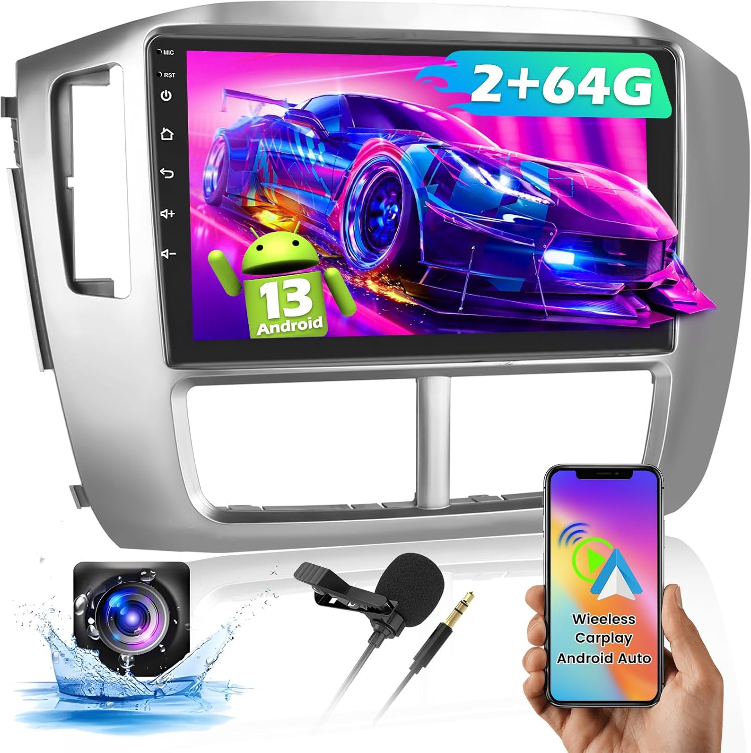 for Honda Pilot 2006-2008 【2+64GB Carplay Radio】 Android Car Stereo with Wireless Carplay Android Auto, 9'' Touch Screen Car Radio GPS WiFi Bluetooth SWC FM RDS Mic Backup Camera