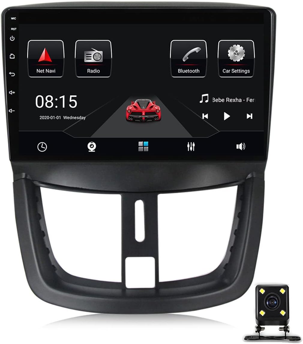 Double Din Car Stereo Compatible with Apple Carplay, 9 Inch Touchscreen, Bluetooth, Backup Camera, Steering Wheel Control, USB Port, FM Car Radio, for Peugeot 207 2006-2015,6g+128g