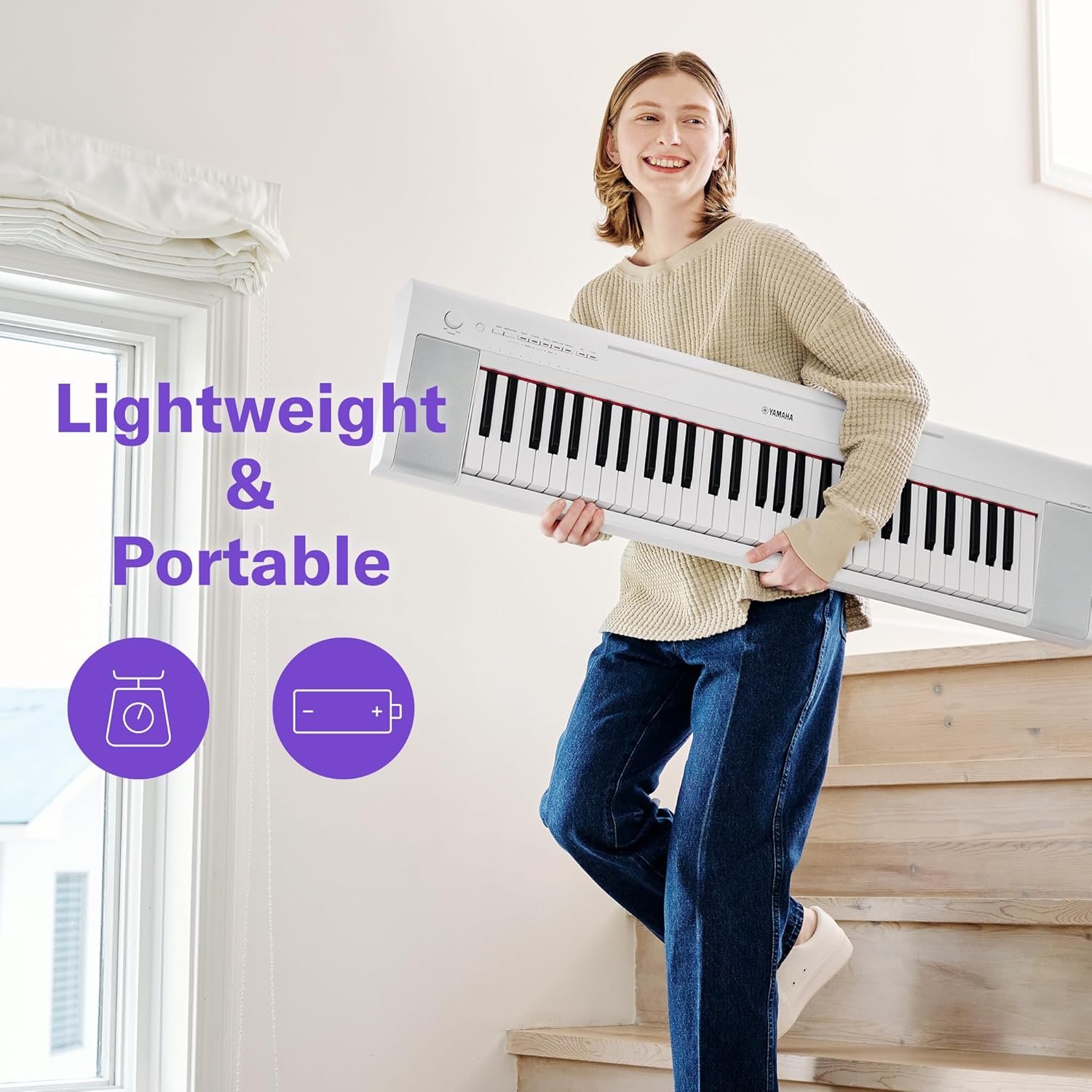 Yamaha Piaggero 61-Key Ultra-Portable Digital Piano, Touch Sensitive Keys, Metronome, Recording Function, Black NP15B