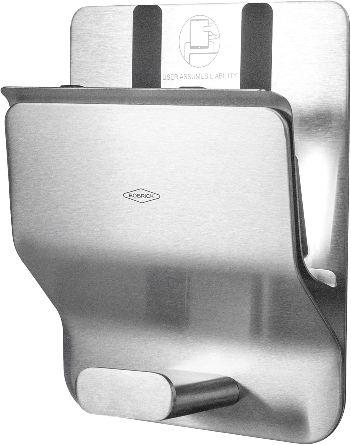 Bobrick Klutch Mobile Device Holder – Wall Mounted, Theft Resistant Stainless Steel, Satin or Matte Black Finish ADA Compliant Secure Rubber Bands, Fits Laptops & Tablets, Durable & Easy Installation
