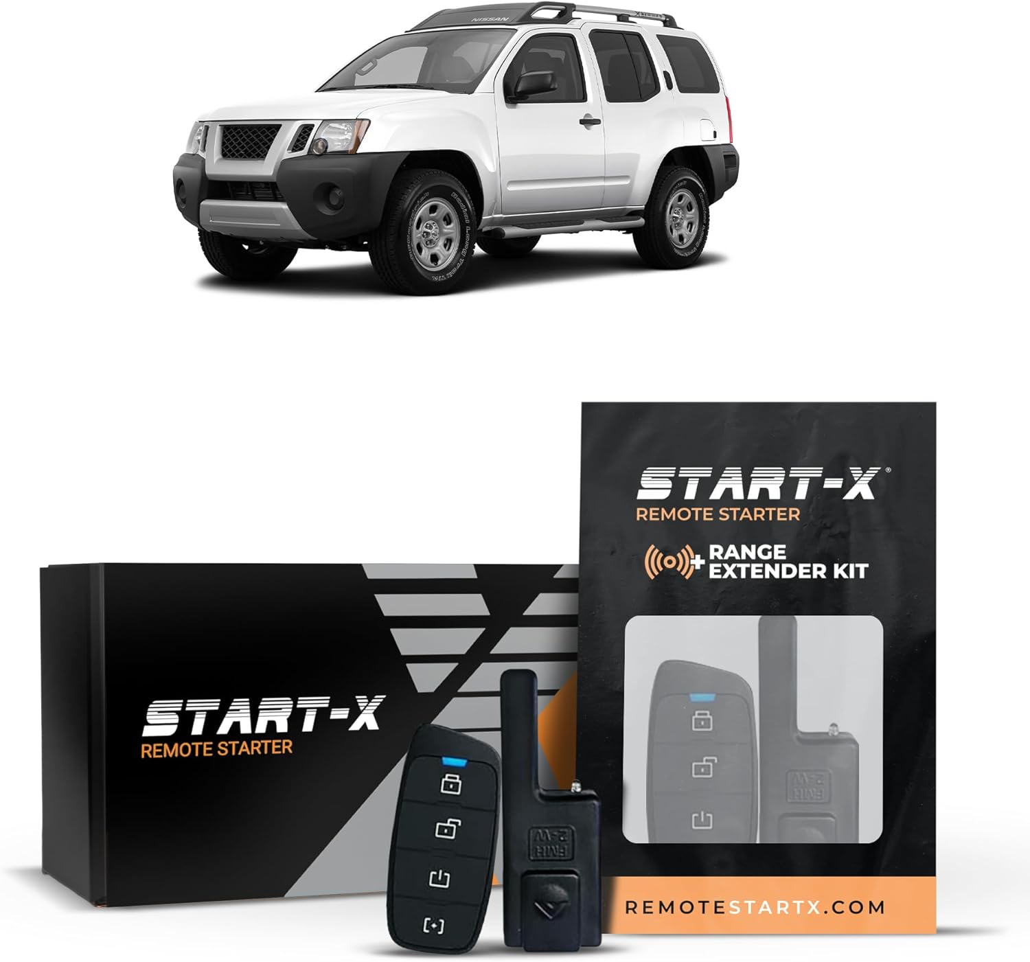 Start-X Remote Starter Kit + 3000ft 2 Way Range Extender for Nissan Xterra (2008, 2009, 2010, 2011, 2012, 2013, 2014, 2015) Vehicles with Key Ignition