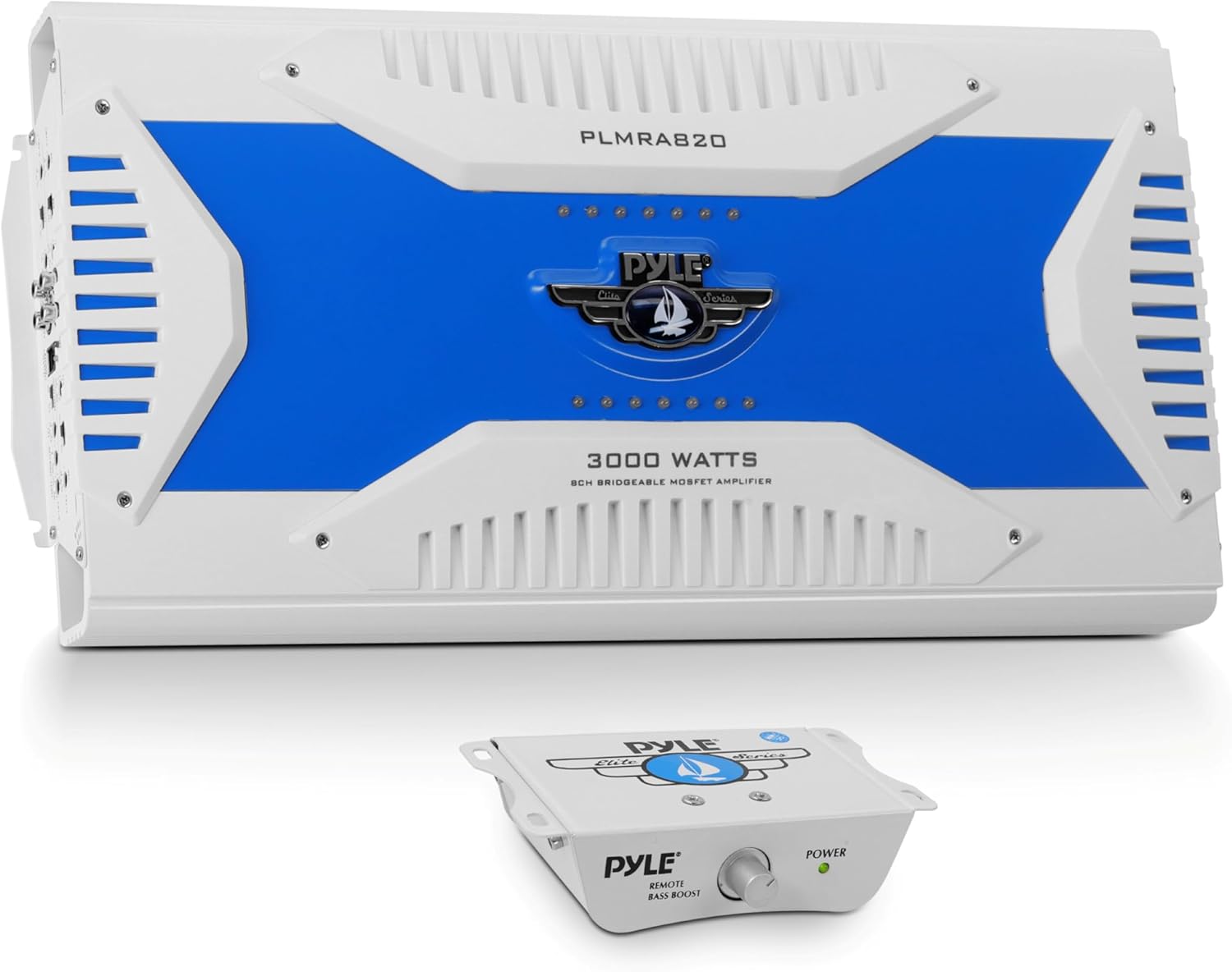 Pyle Hydra Marine Amplifier - Upgraded Elite Series 3000 Watt 8 Channel Bridgeable Amp Tri-Mode Configurable, Waterproof, MOSFET Power Supply, GAIN Level Controls and RCA Stereo Input - PLMRA820