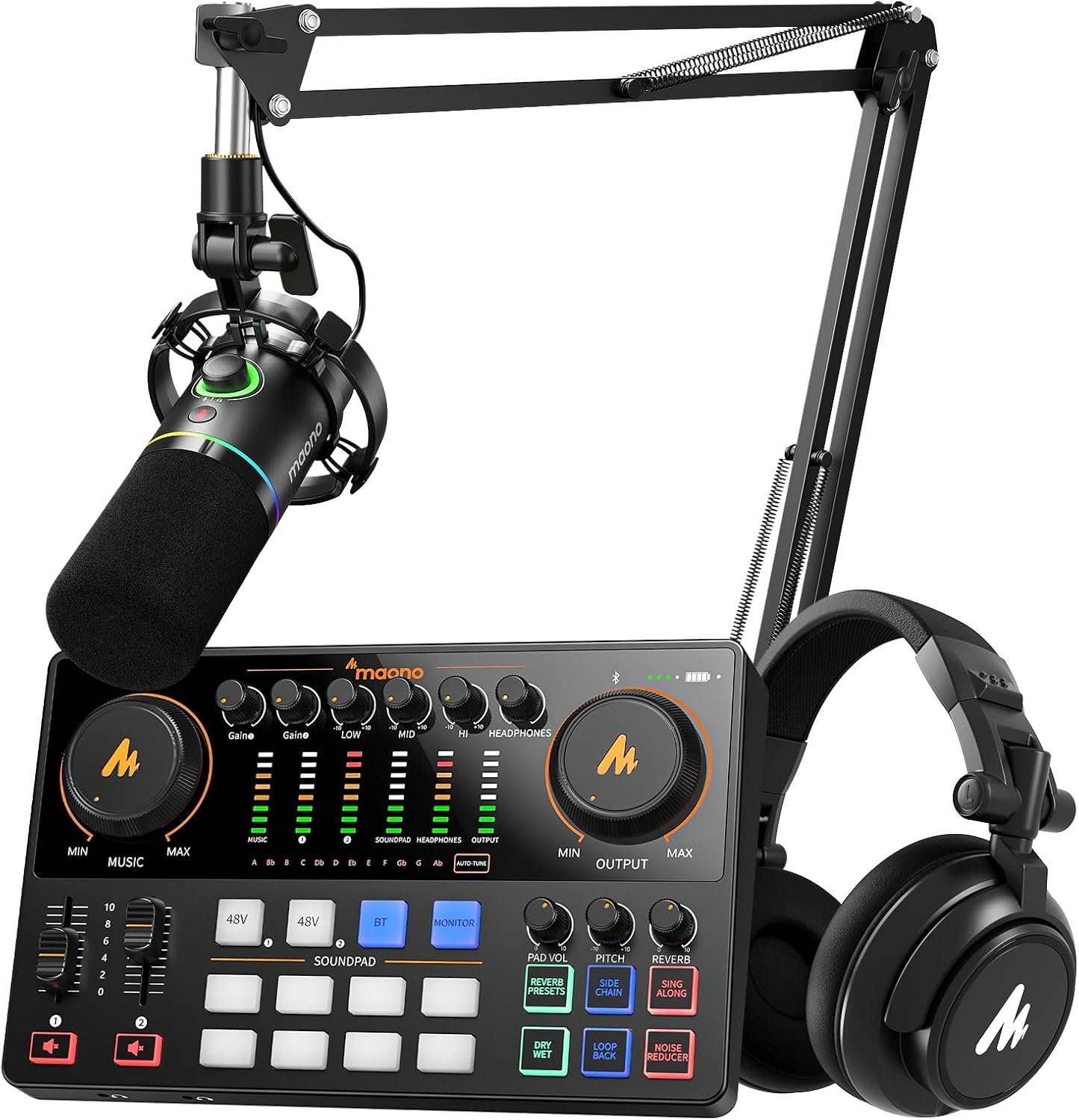 MAONO Podcast Equipment: Audio Interface, USB/XLR Dynamic Mic and Headphones with Dual XLR Input, Quick to Mute, Noise Reduction, 8 Customize soundpads for Podcast Recording, Streaming, YouTube