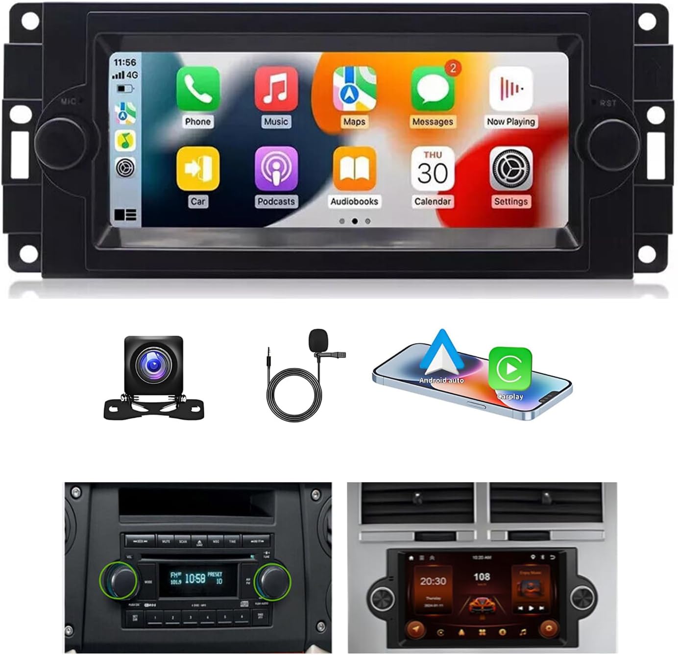 Car Stereo Radio GPS Head Unit Fit for Dodge Dakota 2005-2007, 6.5inch Car Radio with Wireless Carplay/Android Auto for Durango Mangunm Charger Ram 1500/2500/3500 Caliber 2+32GB
