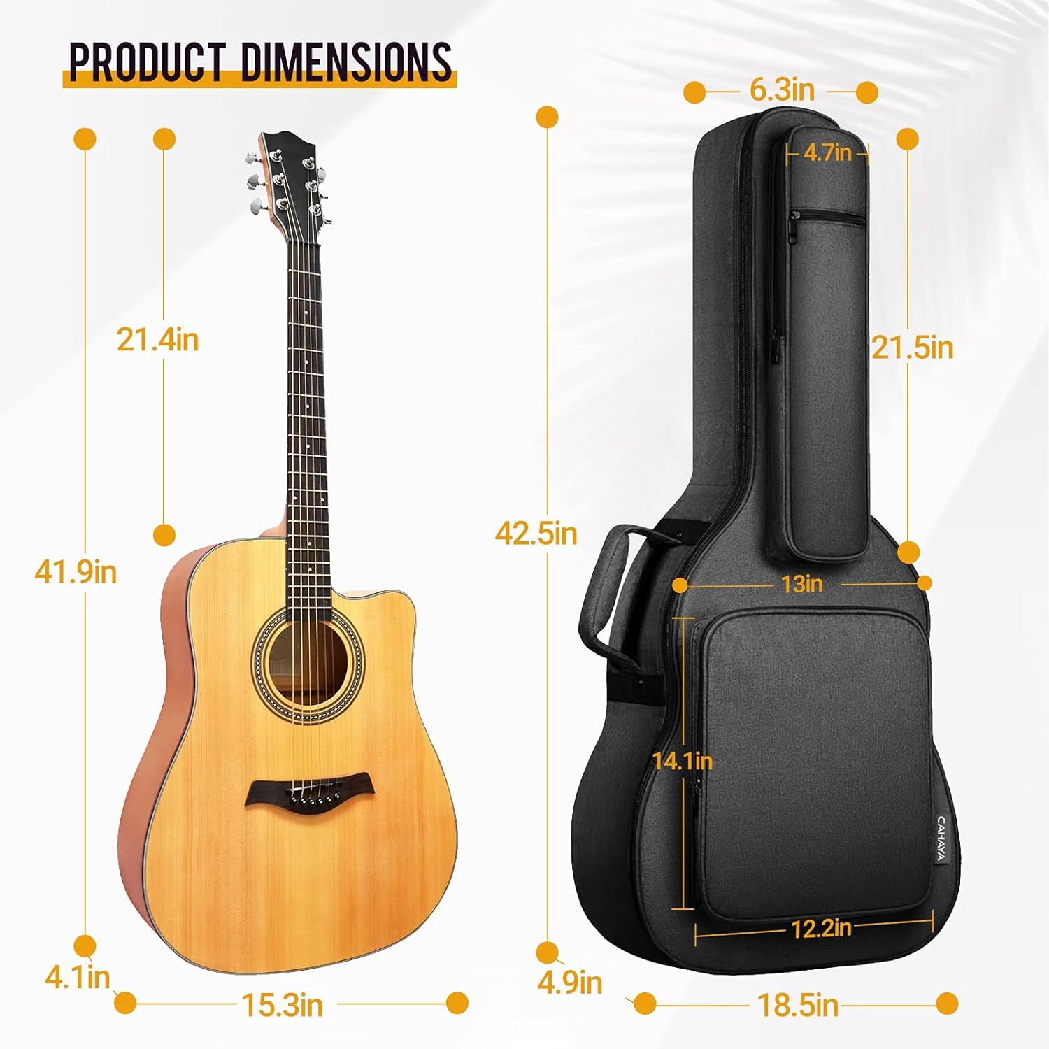 CAHAYA Acoustic Guitar Case Soft Padded Guitar Bag 0.7 In Thick Sponge Reinforced Gig Bag with 5 Pockets,Neck Cradle,Back Hanger Loop for 39 40 41 In Acoustic Classical Guitars CY0244