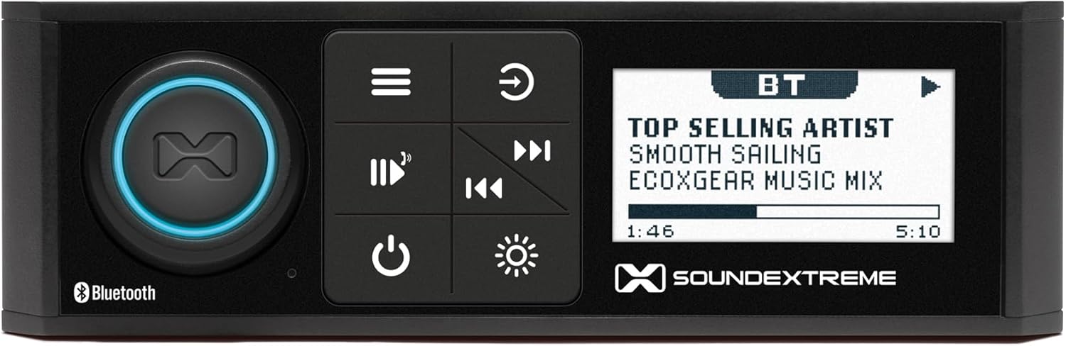 SoundExtreme by ECOXGEAR Marine AM/FM Stereo Receiver 200-Watt Waterproof Bluetooth Powersports with Built-in 4 Zone LED Controller (Single DIN Style)