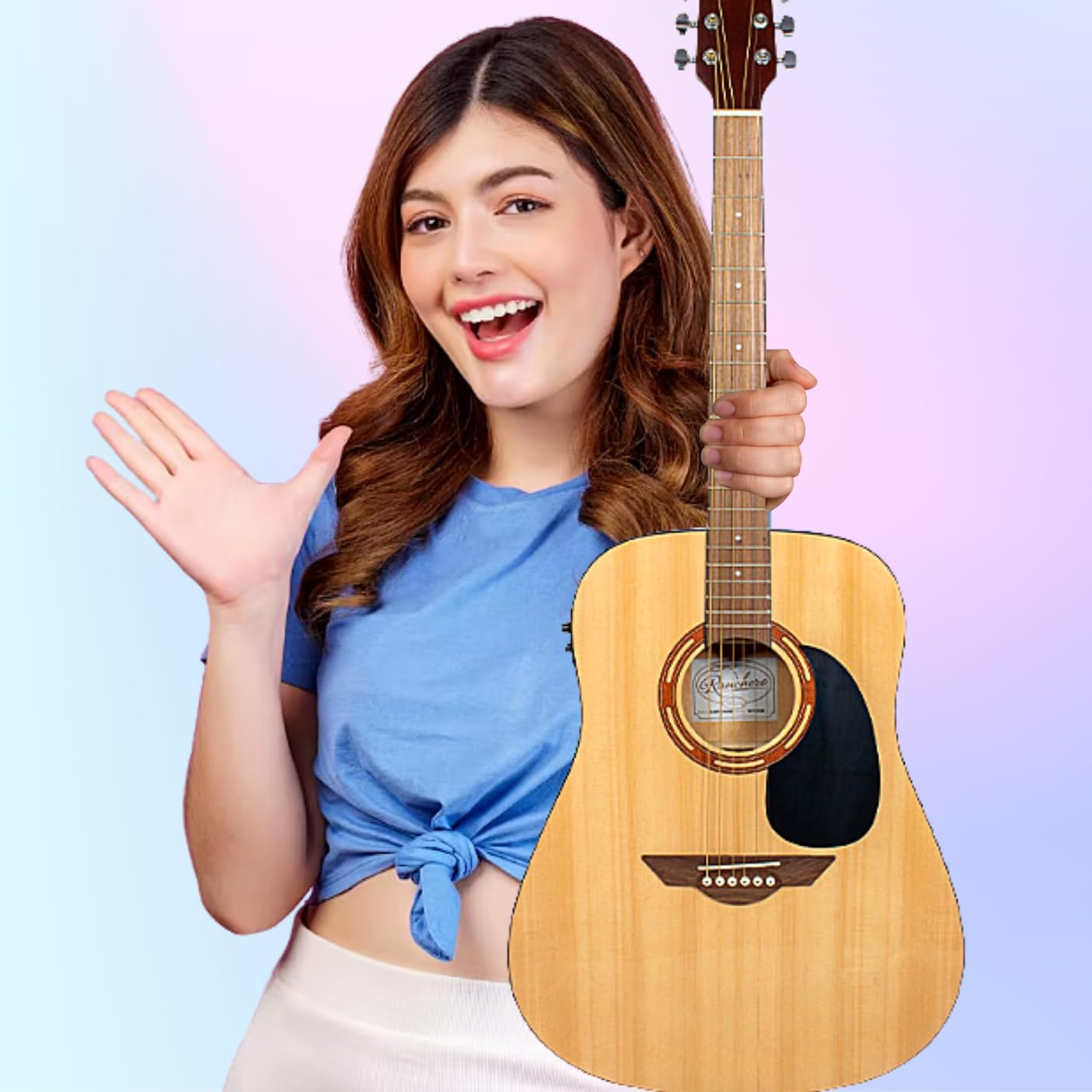 H. Jimenez 6 String Acoustic-Electric Guitar, Right, Tan (LGR100SE)