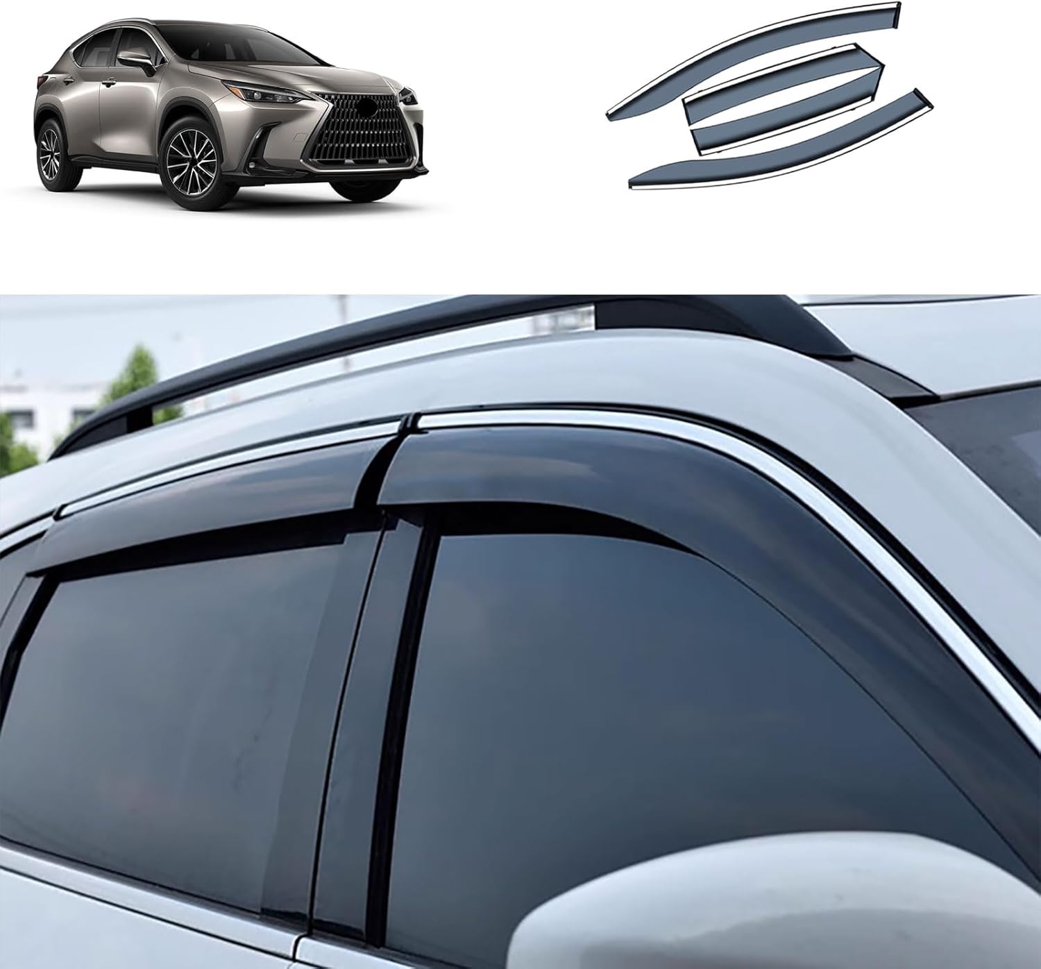 Compatible with Lexus New NX 250/350/350h/450h+ 2025 2024 2023 2022 Acrylic Smoke Tinted Sun Rain Wind Guards Shield Vent Cover Exterior Car Accessories 4PCS