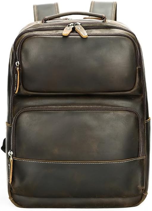 Vintage Genuine Leather Backpack for Men 15.6 Laptop Bag Camping Travel Rucksack Casual Daypack Gift Box (Coffee)
