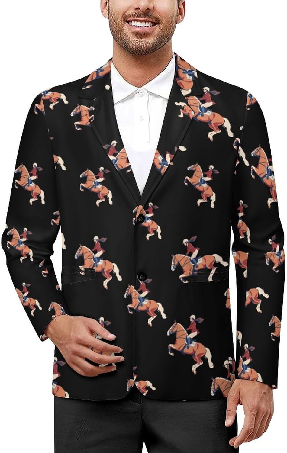 Horse Racing Men's Suit Jacket 2 Button Lapel Blazers Tuxedo Business Coat for Wedding Party