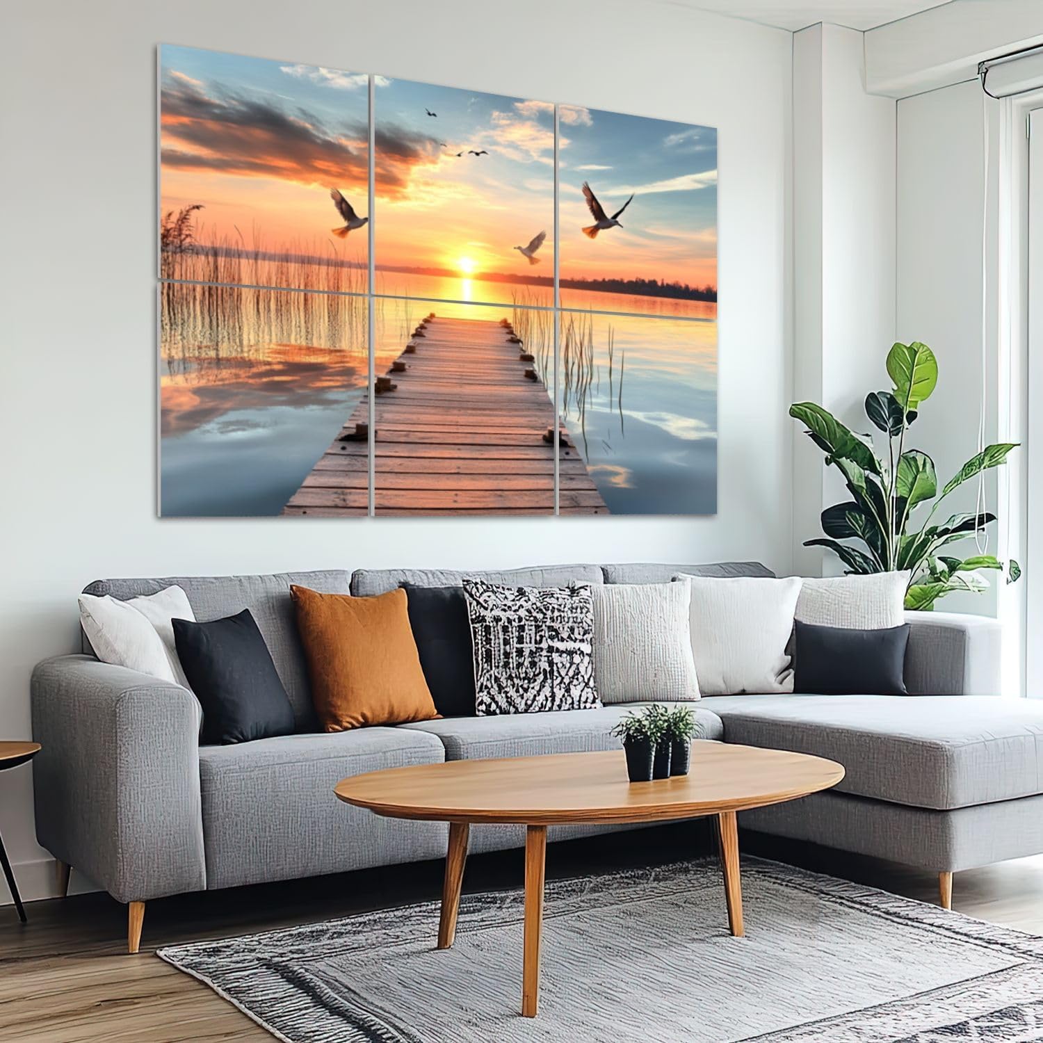 6 Pack Art Acoustic Panels Sound Absorbing Jetty Sunset Lake Nature Landscape Wooden Calm Water Sunset Sky Birds Decorative Soundproof Wall Panels Self Adhesive for Recording Studios Office 72