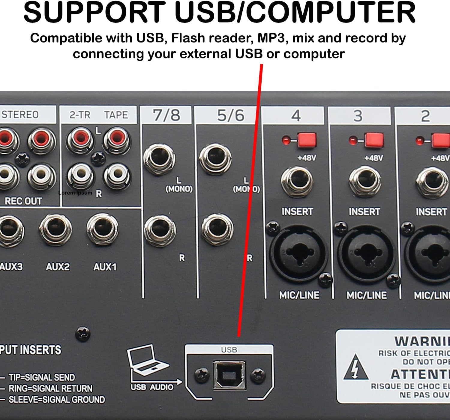 12-Channel Professional Bluetooth Analog Audio Mixer with USB, PC Recording, 24 DSP Effects, 48V Phantom Power, 10 Microphone Jack, 14 Band EQ, RCA Input/Output, Unpowered (BR-212MX)