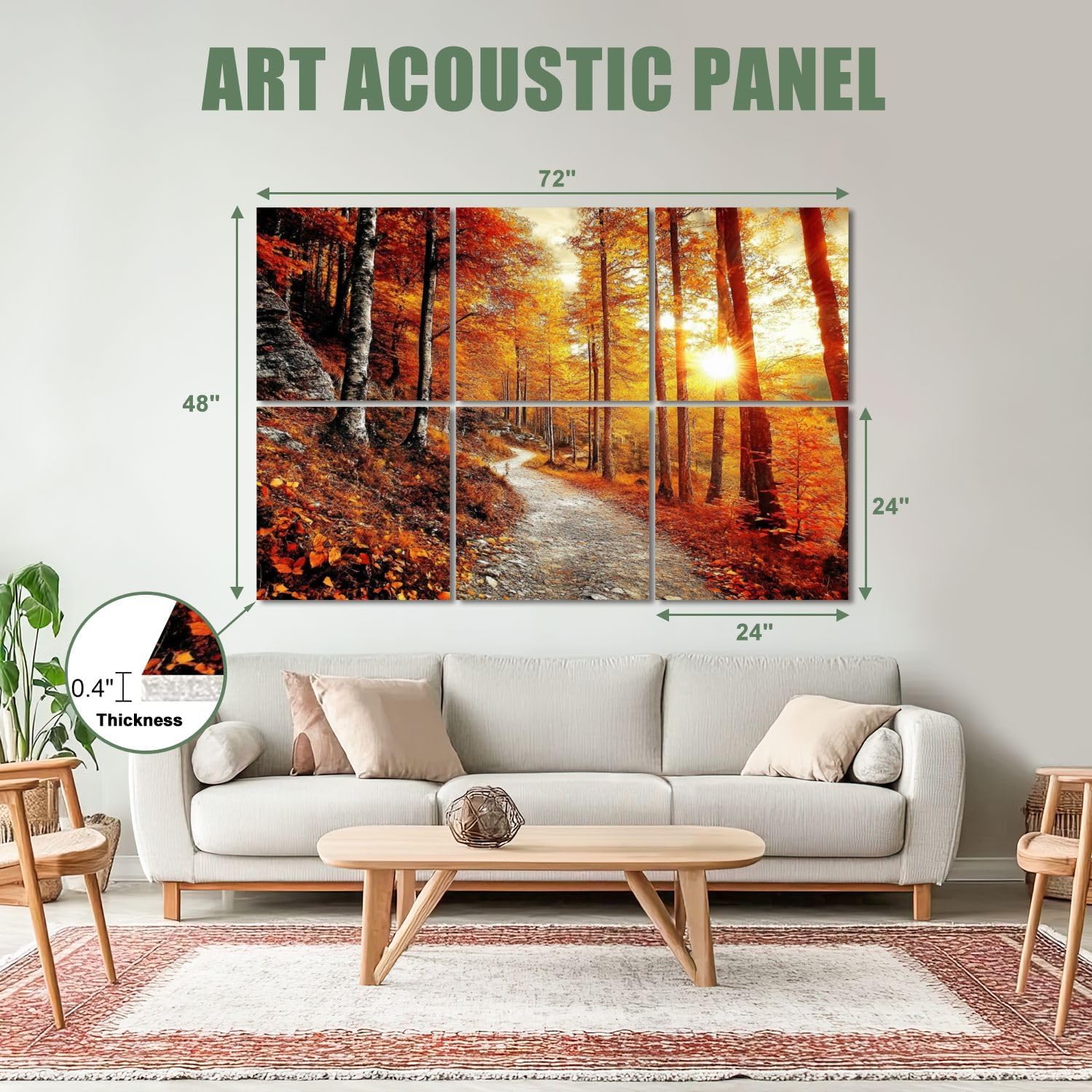 6 Pack Art Acoustic Panels Sound Absorbing Forest Autumn Fall Tree Leaves Sunset Tall Trees Birch Photographic Decorative Soundproof Wall Panels Self Adhesive for Recording Studios Office 72