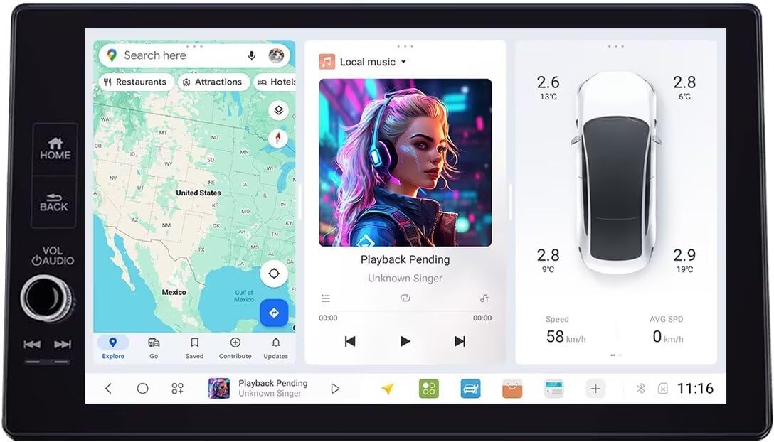 MekedeTech DUDUAUTO DUDU7 Android Radio for Honda Civic 2022-2025,11.5 inch 2K Touch Screen Car Stereo 12G RAM 512G ROM Supports 360 Cameras