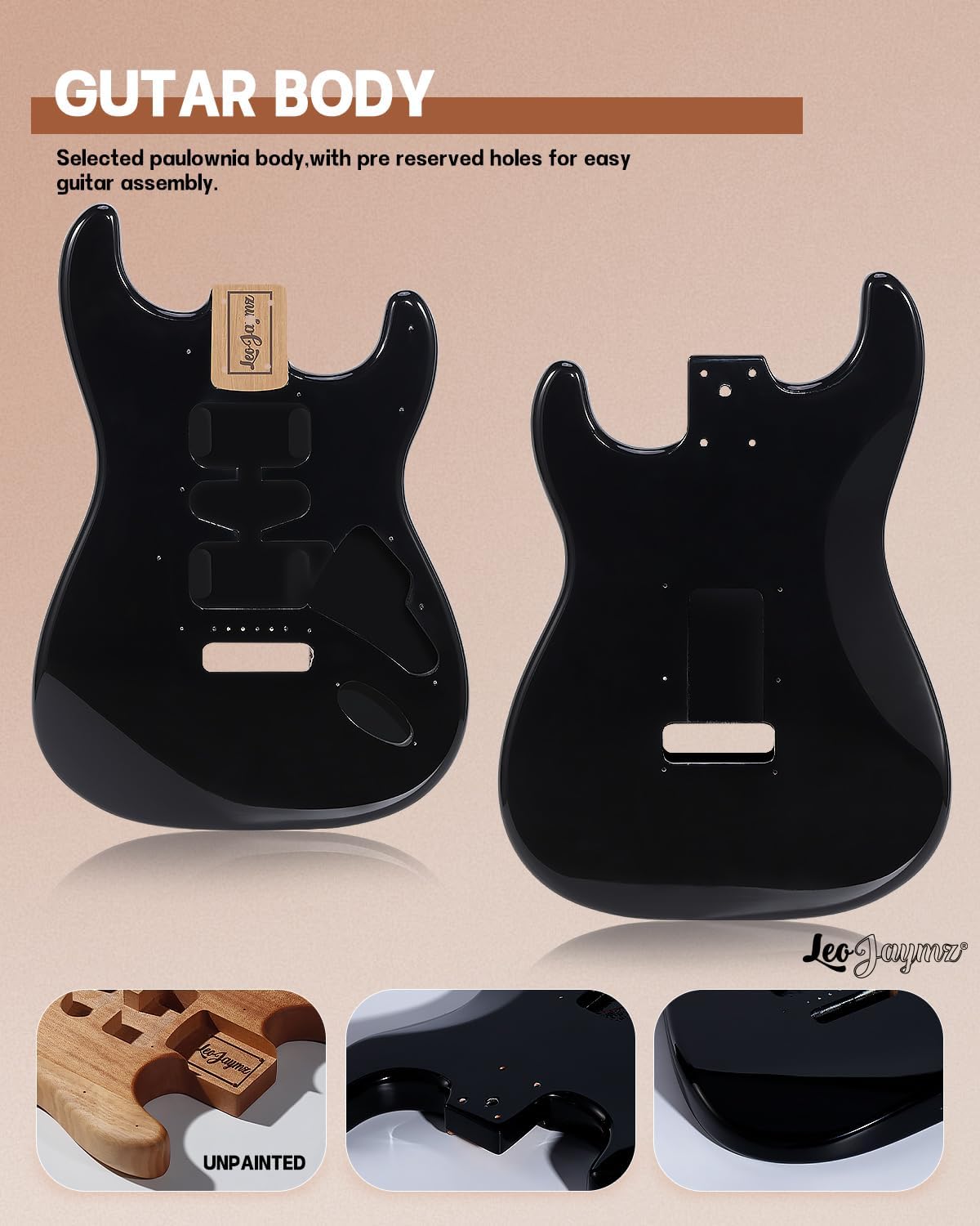 Leo Jaymz DIY ST Style Electric Guitar Kits,Spray-painted Mahogany Body,Laurel Wood Fingerboard and Maple Neck, including all Components (ST Black)
