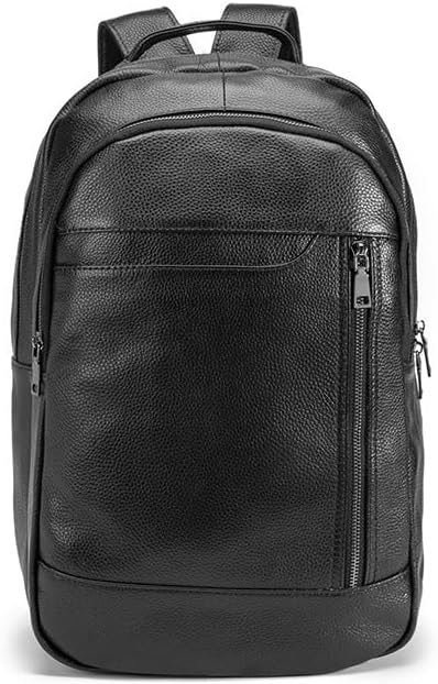 Mens Genuine Leather Backpack Casual School Bag Travel Daypack for Laptops Durable Gift Box (Black)