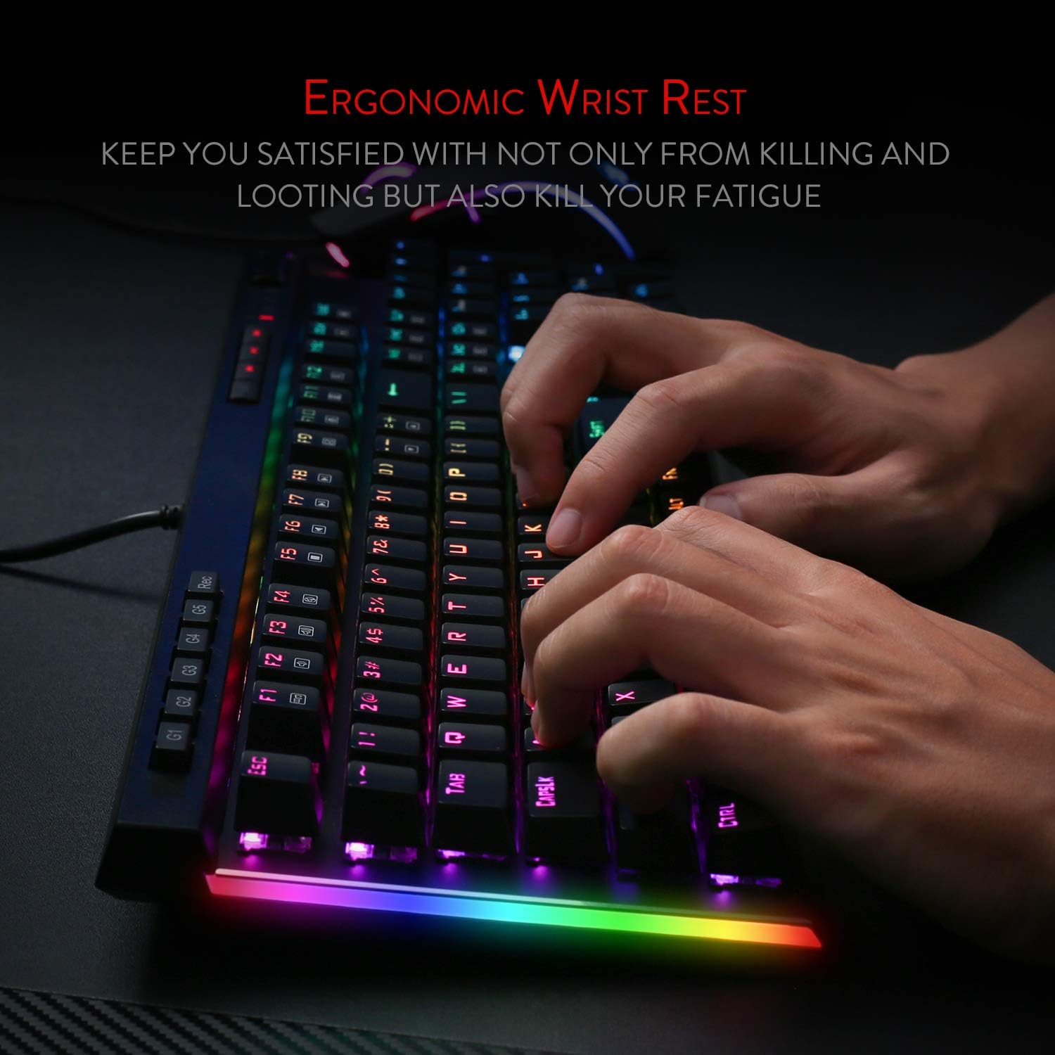 Redragon K580 VATA RGB LED Backlit Mechanical Gaming Keyboard with Macro Keys & Dedicated Media Controls, Hot-Swappable Socket, Onboard Macro Recording (Blue Switches)