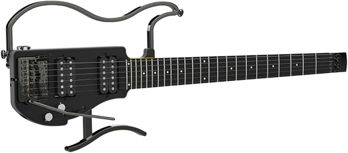 VENEKA Headless Electric Guitar Headless Travel Electric Guitar with Ebony Fingerboard Aluminum Alloy Body Double Humbucker Pickups