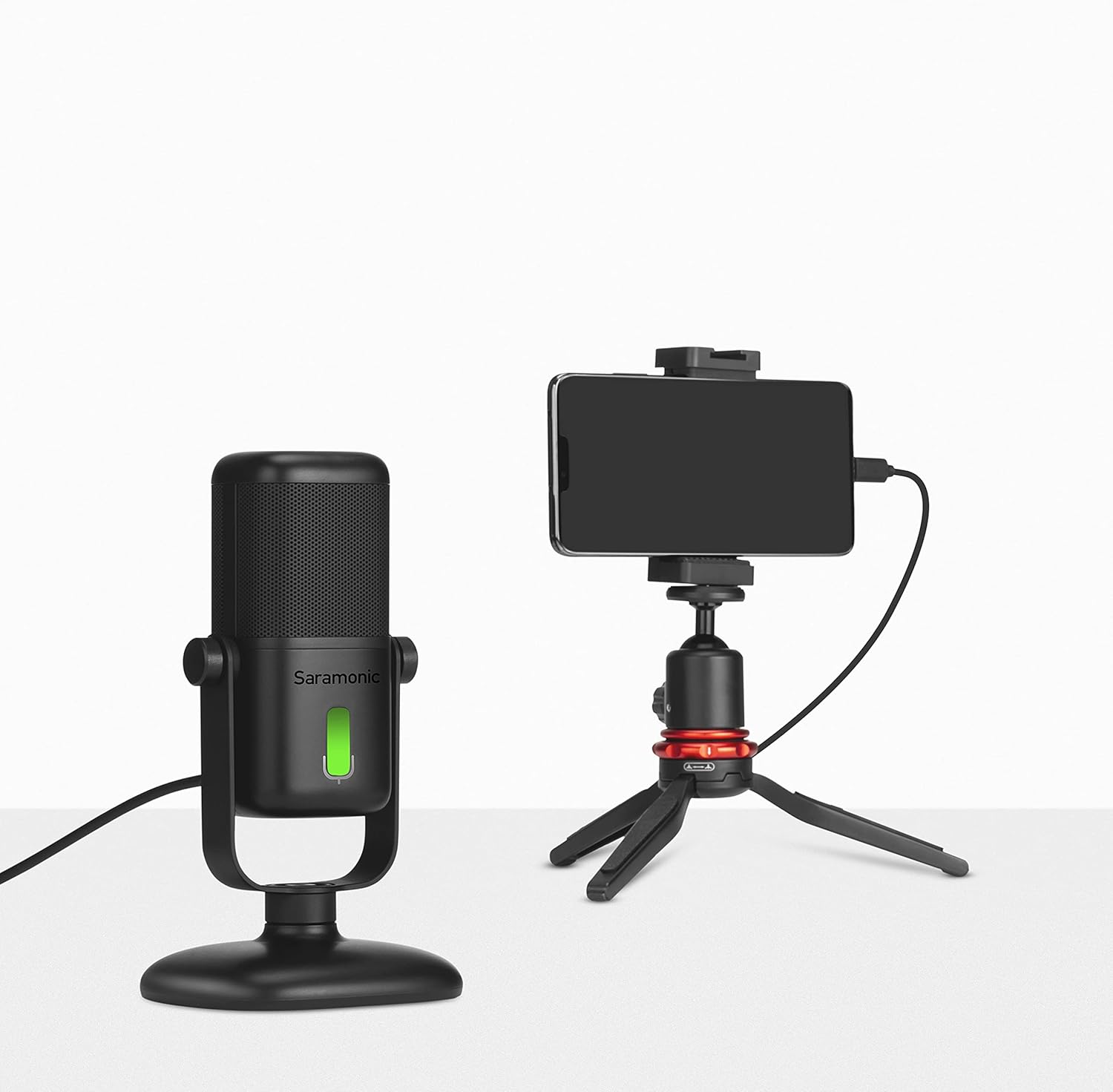 Saramonic SR-MV2000 | Large Diaphragm USB Studio Microphone with Magnetic Tabletop Stand, Headphone Out and Multi-Color LED for Computers, iPhone 15, Android Mobile Devices, New iPad & More