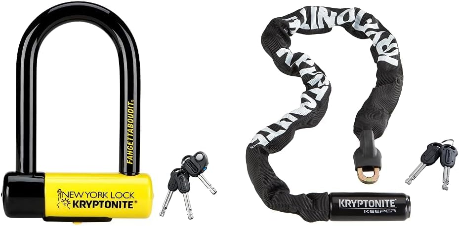 Kryptonite New York Fahgettaboutit Mini Bike U-Lock & Keeper 785 Bike Chain Lock, 2.8 Feet Long Heavy Duty Anti-Theft Bicycle Chain Lock with Keys