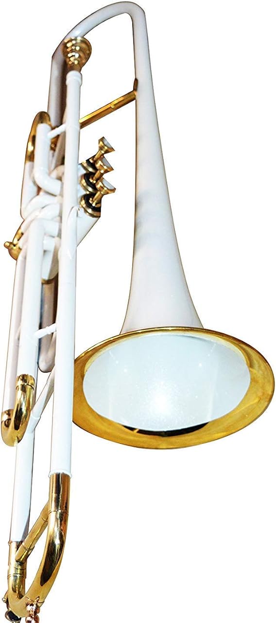 Valve Trombone Bb | White Brass Finish | Phosphorus Copper Lead Pipe | Smooth Action Valves | Includes Carry Case