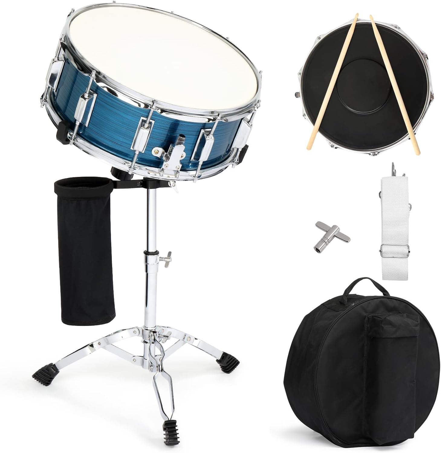 Ktaxon 14 x 5.5 inches Snare Drum Set, Marching Snare Drum Kit for Students Beginners, Comes with Stand Sticks, Key, Bag, Mute Pad and Adjustable Straps (Blue)