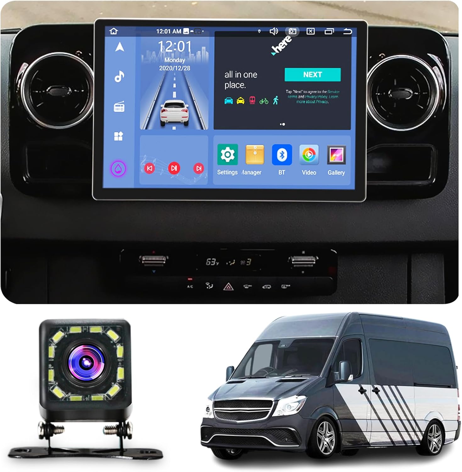 Android 13 Car Stereo for Mercedes-Benz Sprinter (2018-2022), 13.3 Inch Touch Screen Car Multimedia Radioo with CarPlay/GPS/WiFi/Bluetooth/FM/Steering Wheel Control(Size:8 Core 8+256 G)