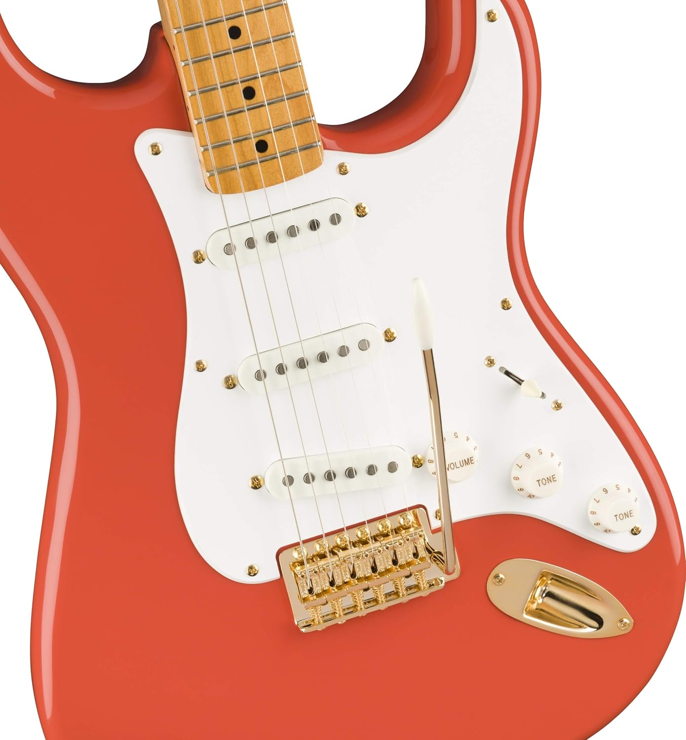 Squier Classic Vibe FSR 50s Stratocaster Electric Guitar, Fiesta Red, Maple Fingerboard