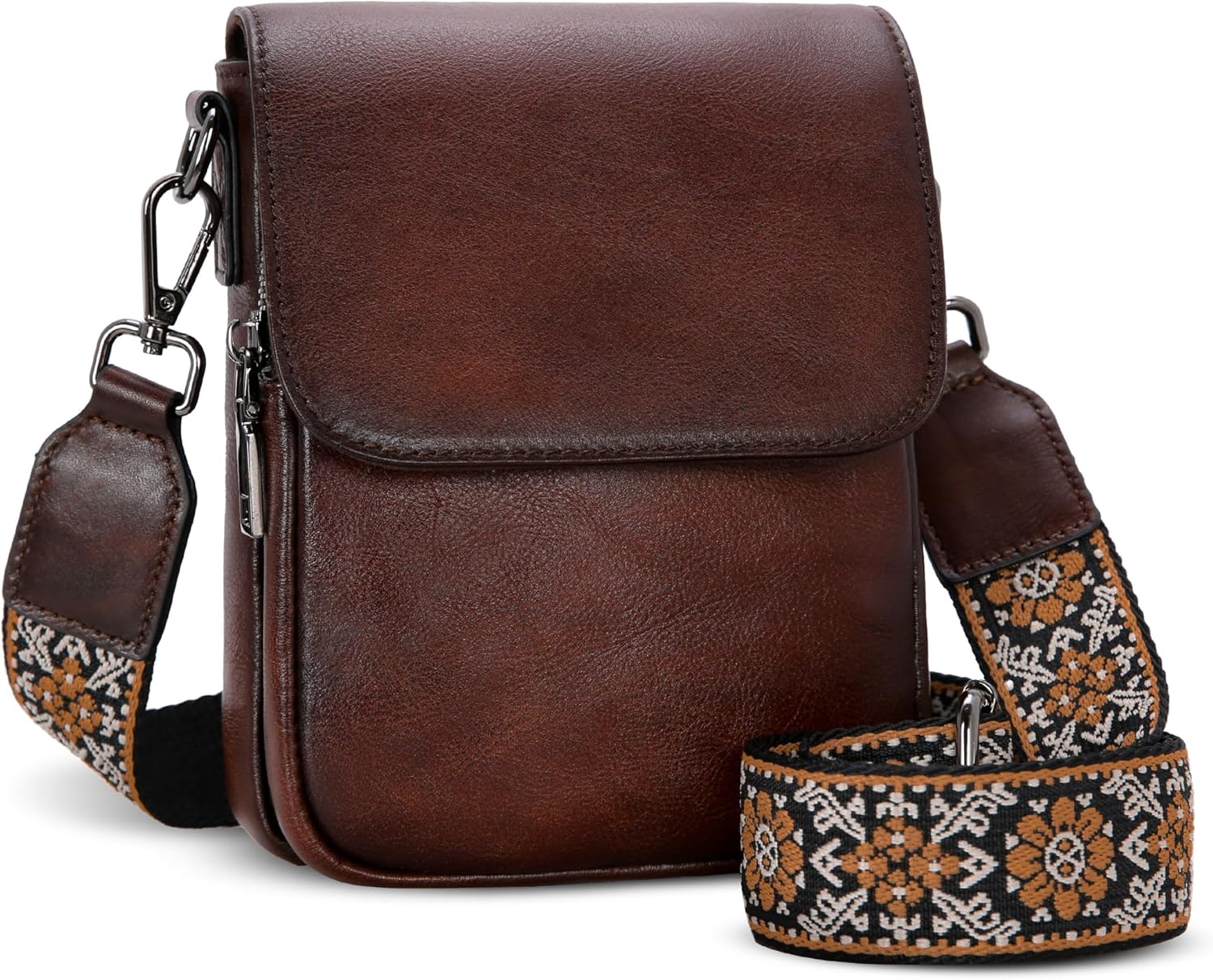 HESHE Leather Small Crossbody Bags for Women RFID Blocking Cell Phone Purse Anti-Theft Travel Bag with wide Straps