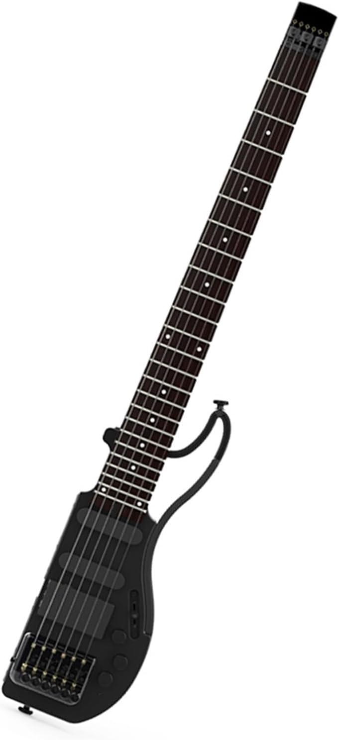 VENEKA Headless Electric Guitar Headless Travel Electric Guitar with Built in Headphone Amp Full Scale Portable Guitar