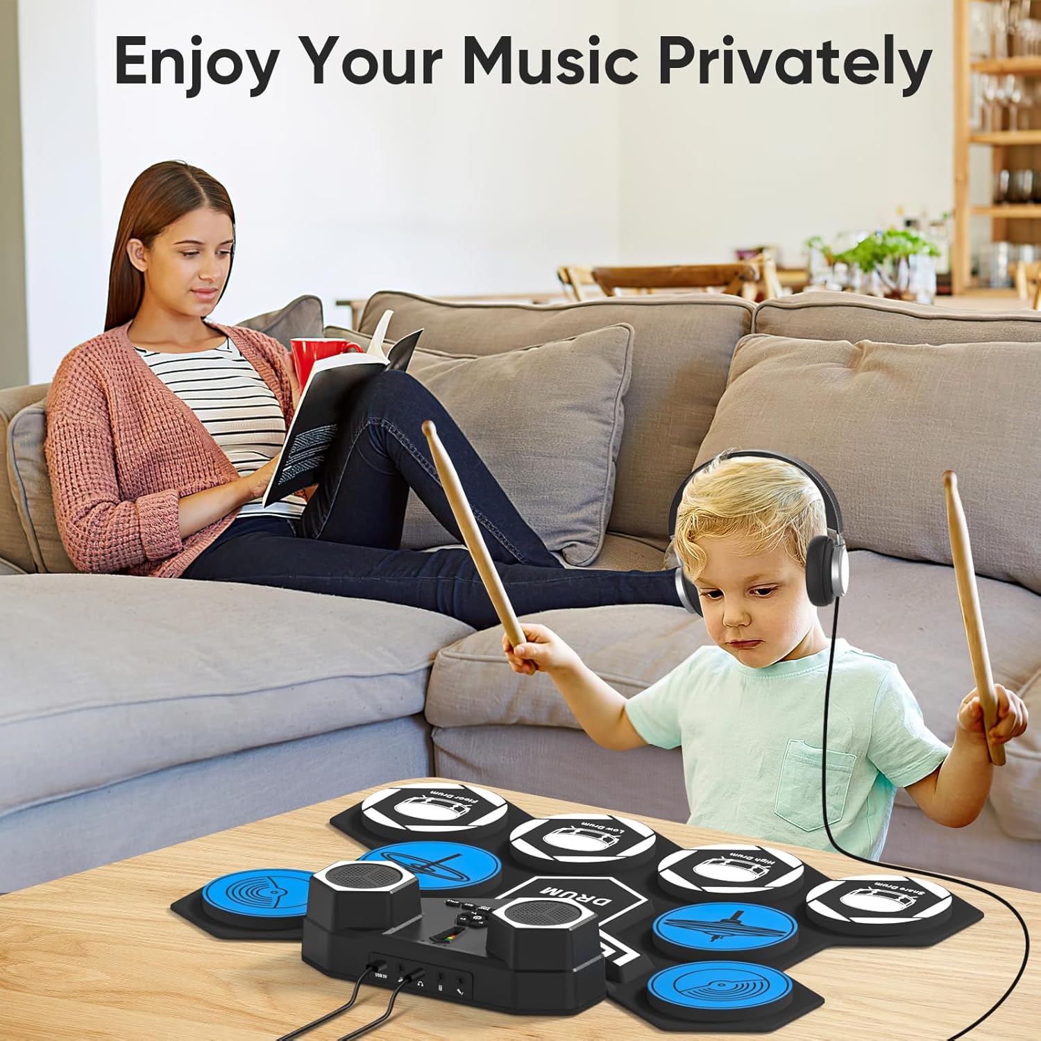 Electric Drum Set, 9 Drums Portable Practice Pad, Electronic Drum Kit with Built in Speakers, Drum Sticks, Headphone Out Jack, Christmas Birthday Gifts for Kids and Adults