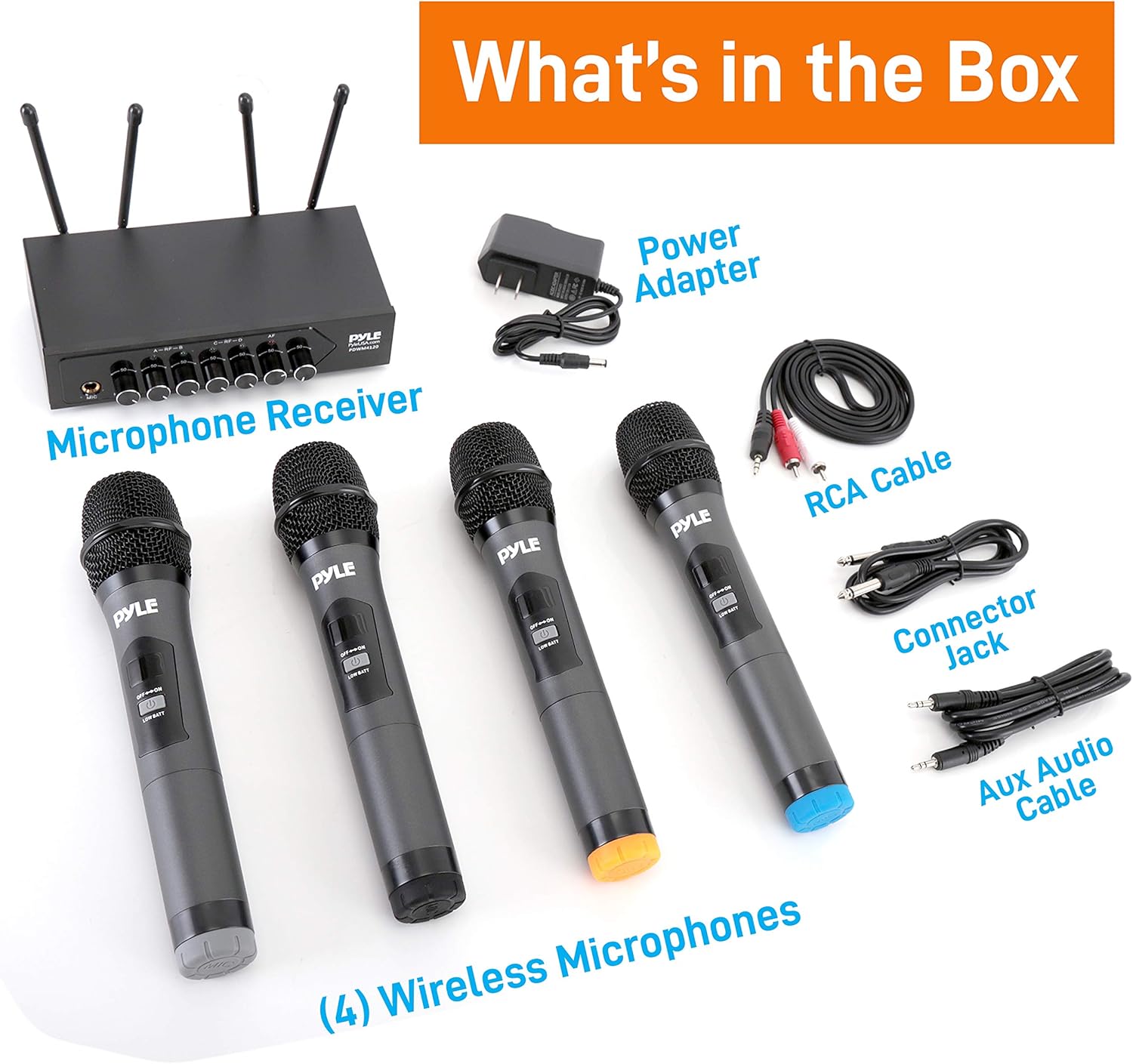 Pyle Wireless Microphones, Professional UHF Dual Microphones for Karaoke, Wireless Dynamic Microphone System Set with Rechargeable Receiver,Plug and Play, Speech, Wedding, Church, PA System