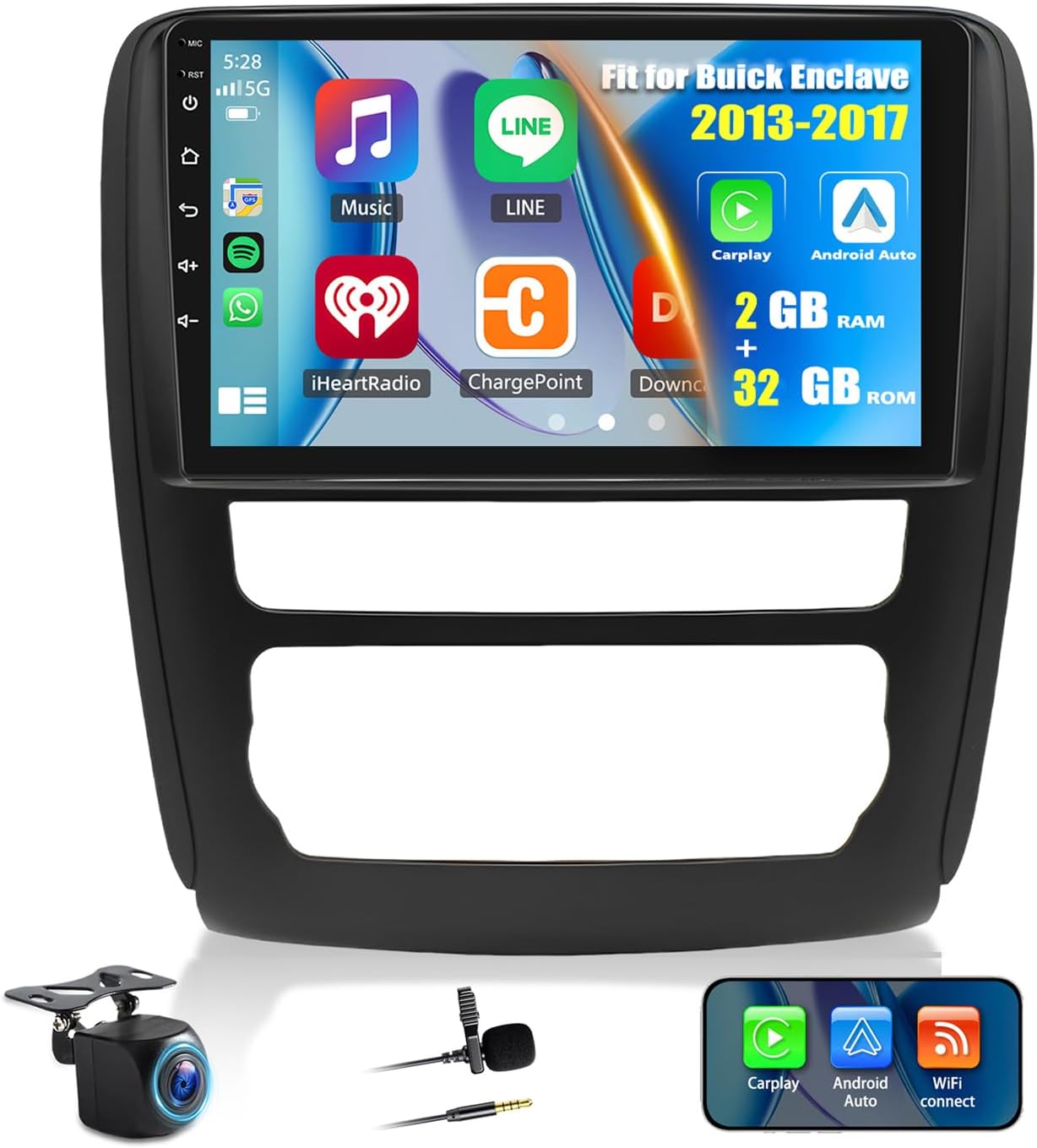2+32G Android 14 Car Stereo Compatible with Buick Enclave 2013-2017 Radio Upgrade 9inch Touch Screen with Wireless Carplay Android Auto AHD Backup Camera Mirror Link GPS SWC WiFi FM
